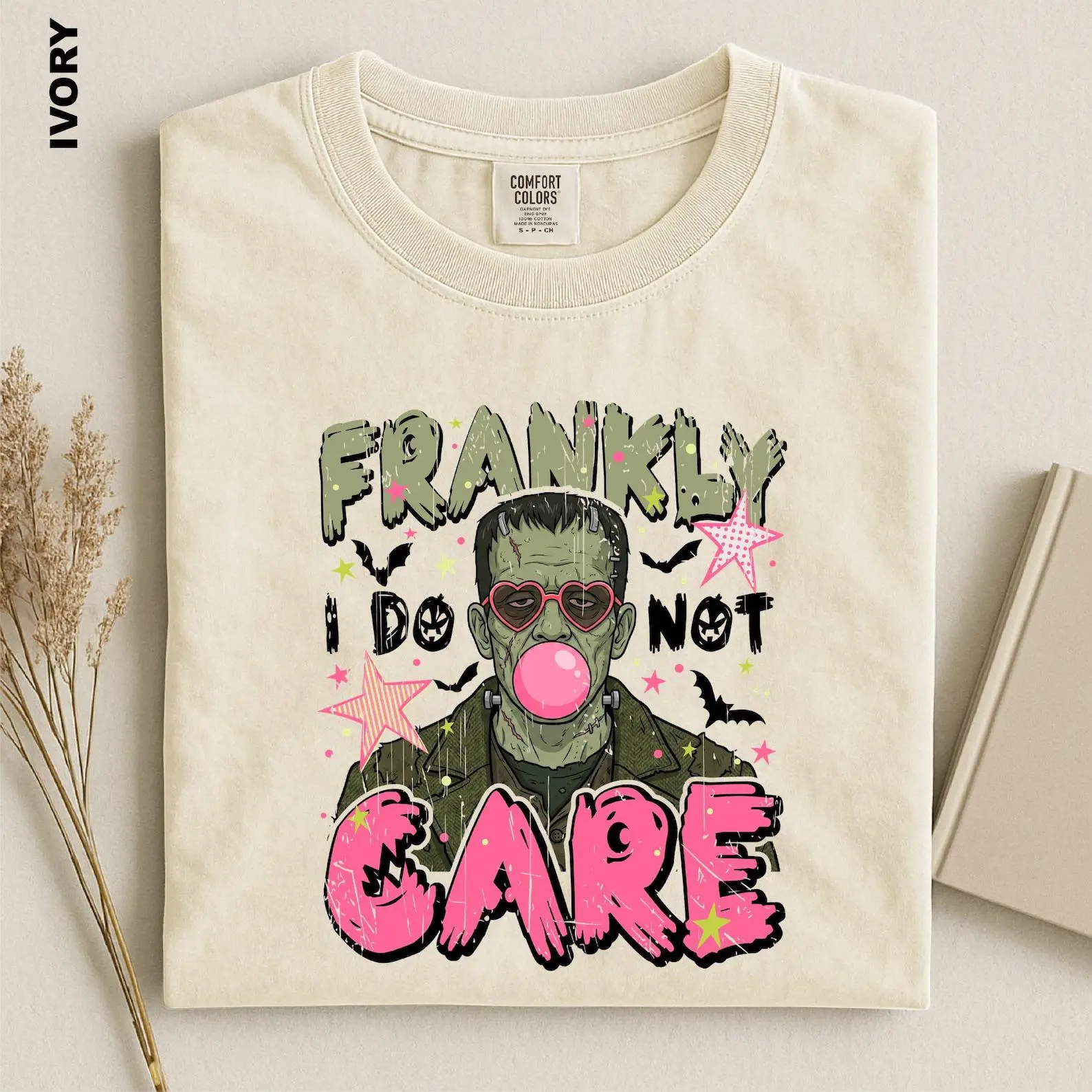Comfort Colors Frankly I Do Not Care Shirt, Frankenstein Bubblegum Funny Halloween Horror Tee, Spooky Season Gift