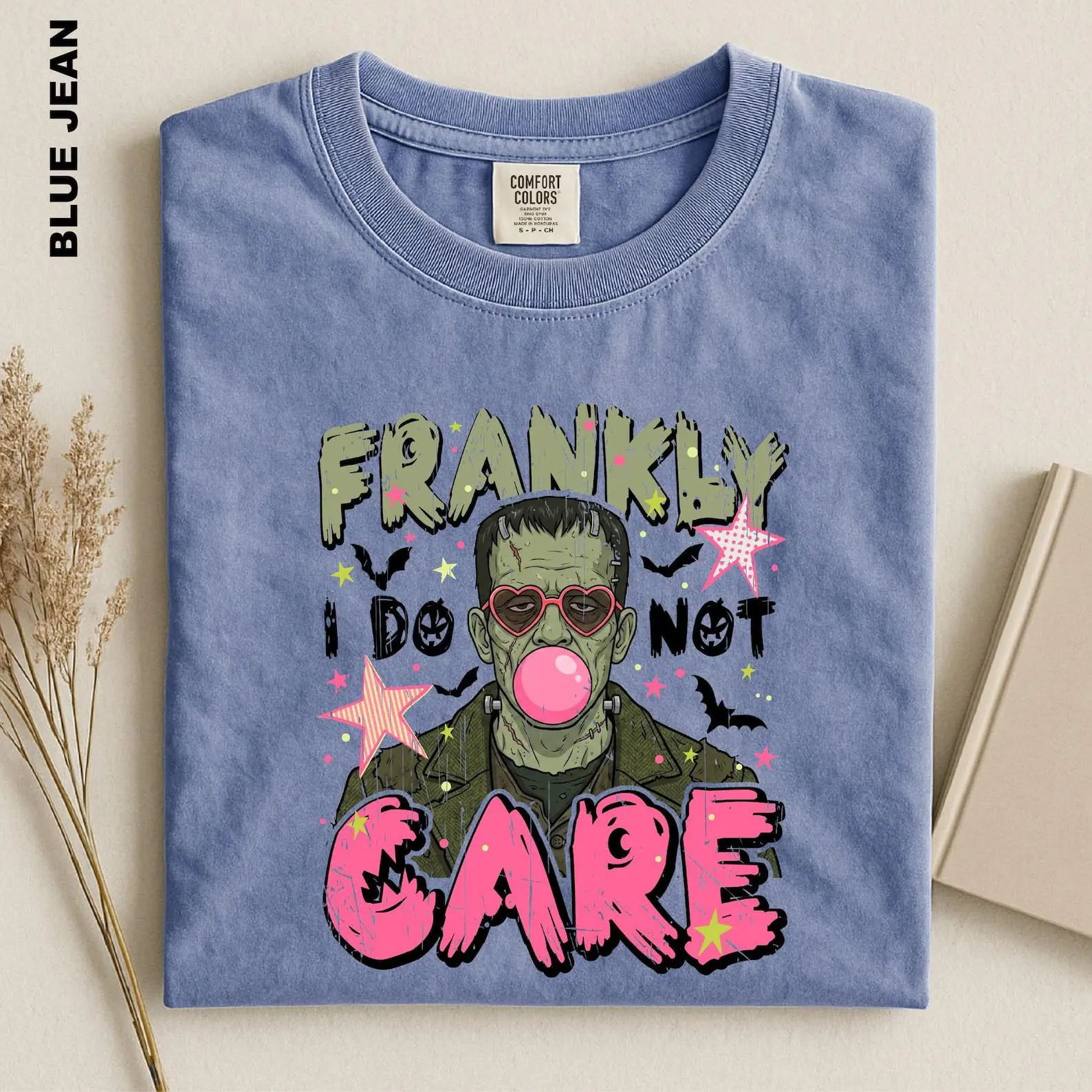 Comfort Colors Frankly I Do Not Care Shirt, Frankenstein Bubblegum Funny Halloween Horror Tee, Spooky Season Gift - photo 3
