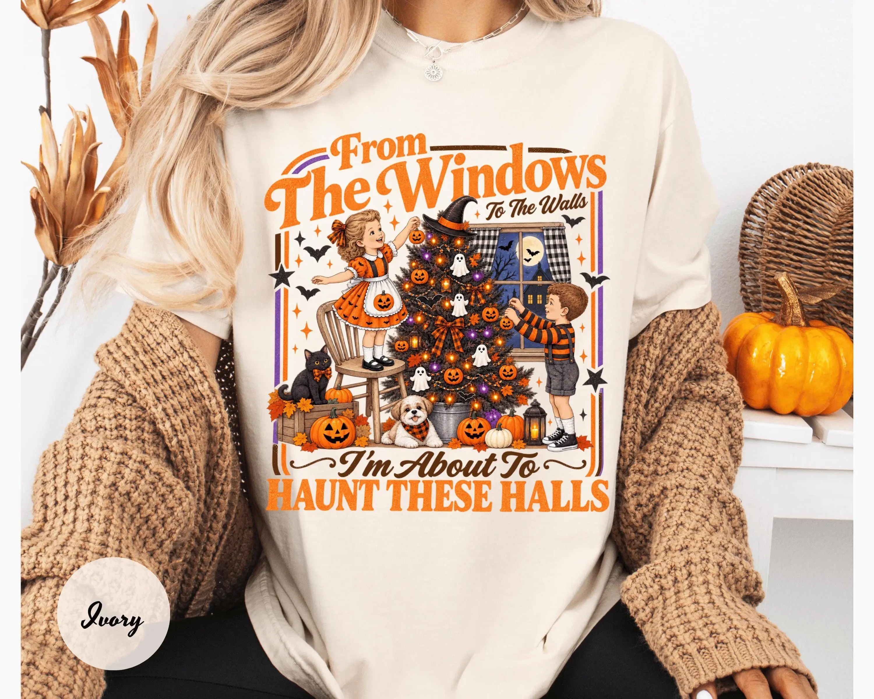 Comfort Colors From The Windows To The Walls I'm About To Deck These Halls Shirt, Funny Retro Halloween Tee - photo 2