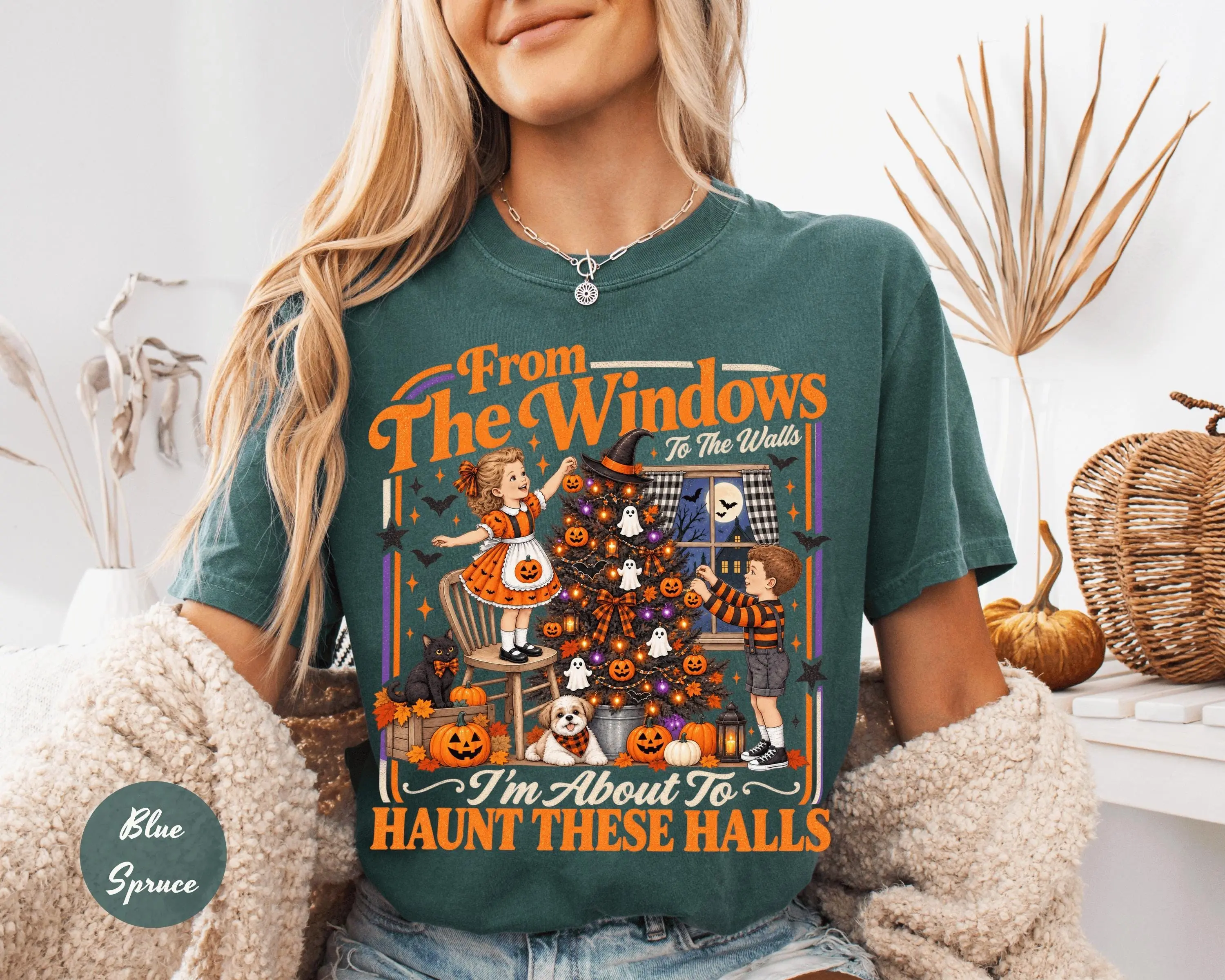 Comfort Colors From The Windows To The Walls I'm About To Deck These Halls Shirt, Funny Retro Halloween Tee - photo 5