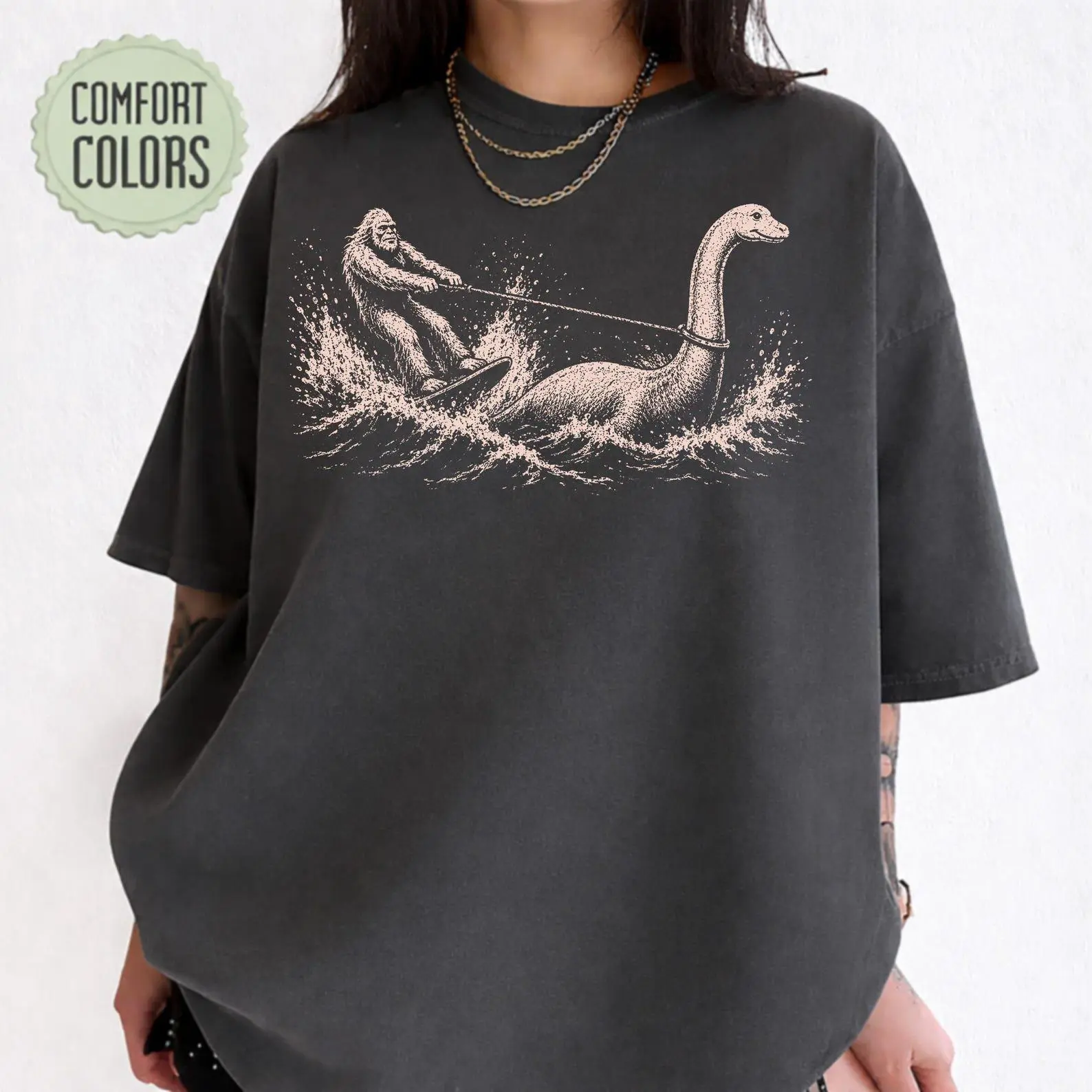 Comfort Colors Funny Bigfoot Loch Ness Monster T-Shirt, Cryptid Waterskiing Tee, Summer Sasquatch Gift - photo 3