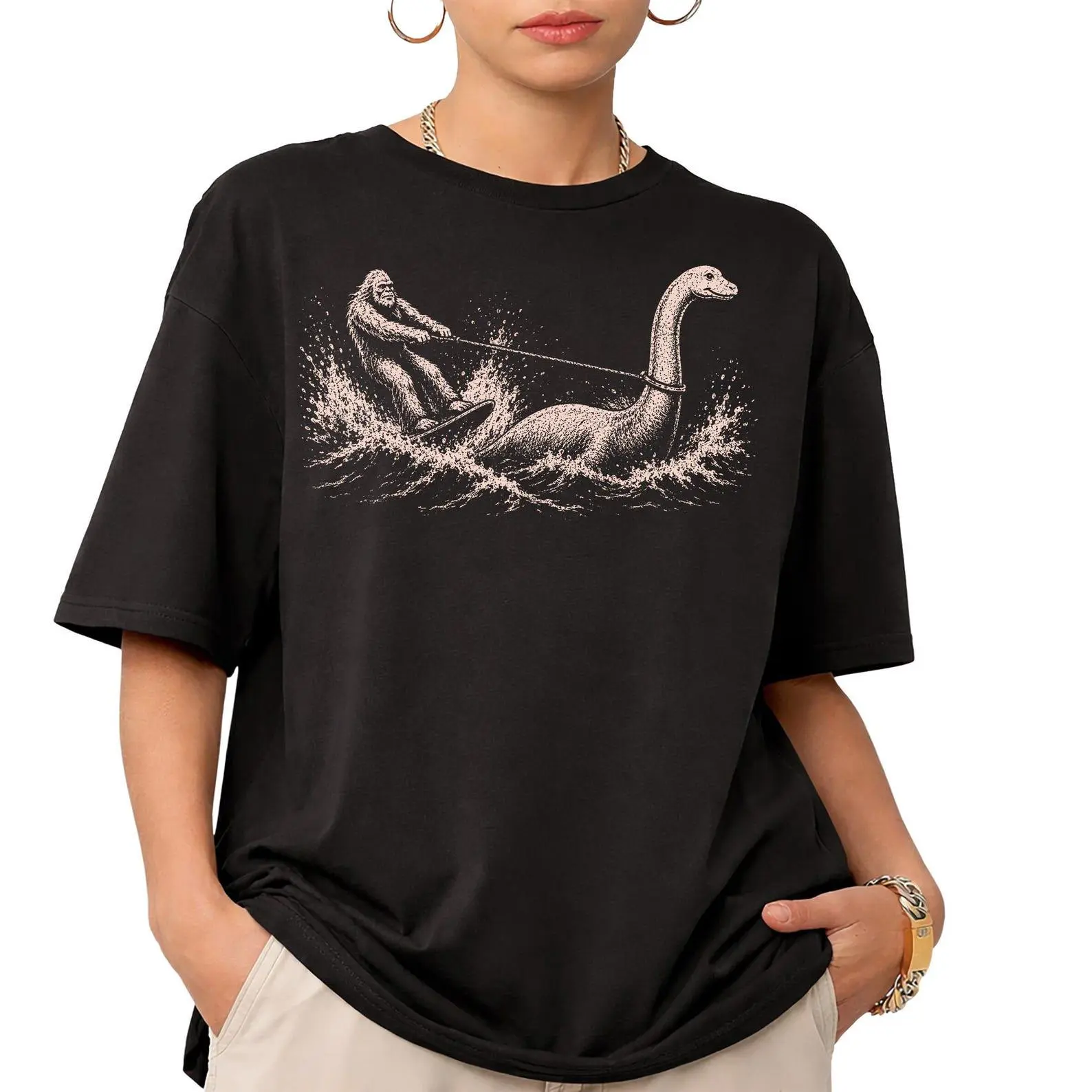 Comfort Colors Funny Bigfoot Loch Ness Monster T-Shirt, Cryptid Waterskiing Tee, Summer Sasquatch Gift - photo 5