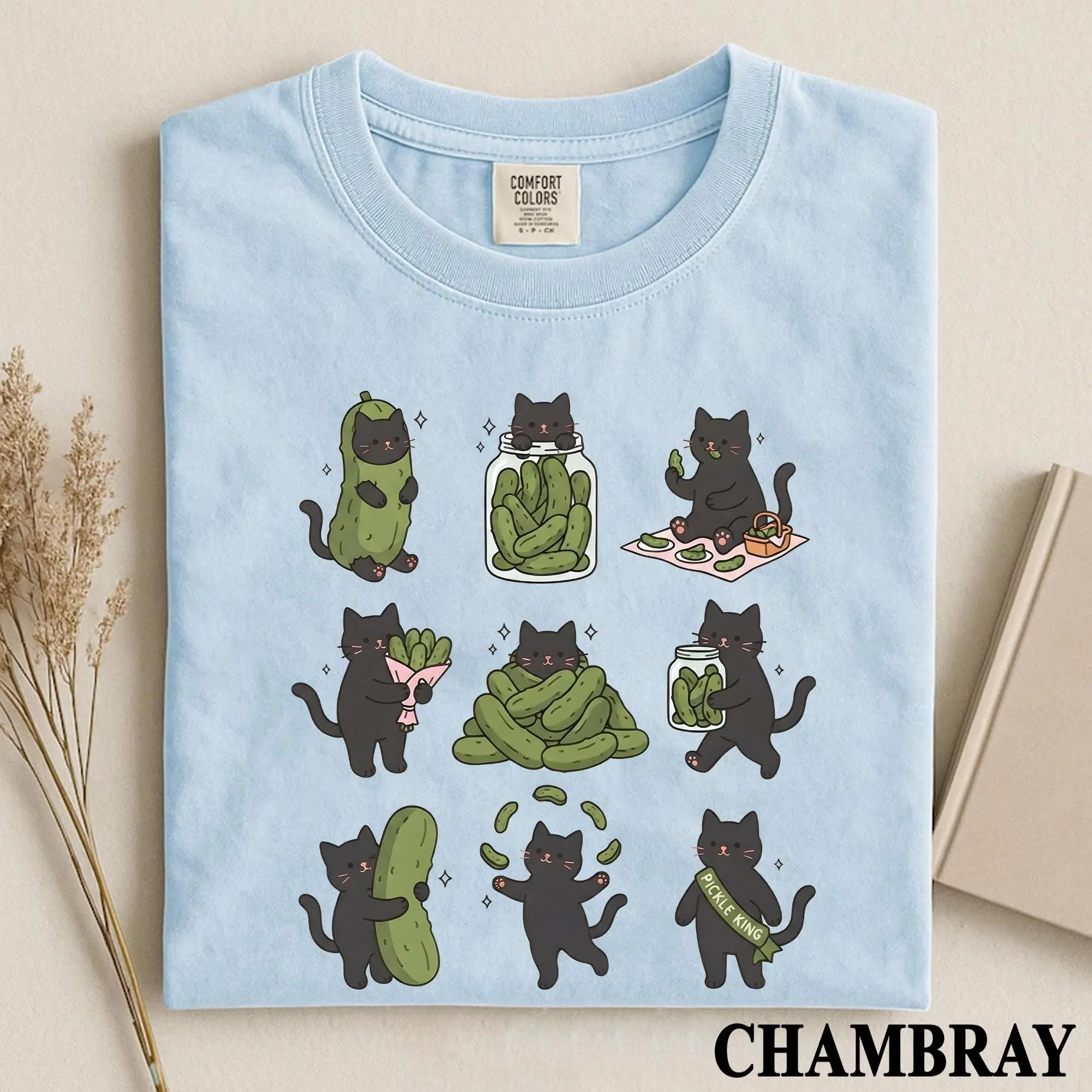 Comfort Colors Funny Black Cat Pickle Shirt, Cute Cottagecore Graphic Tee, Pickles Lover Fall Gift - photo 2