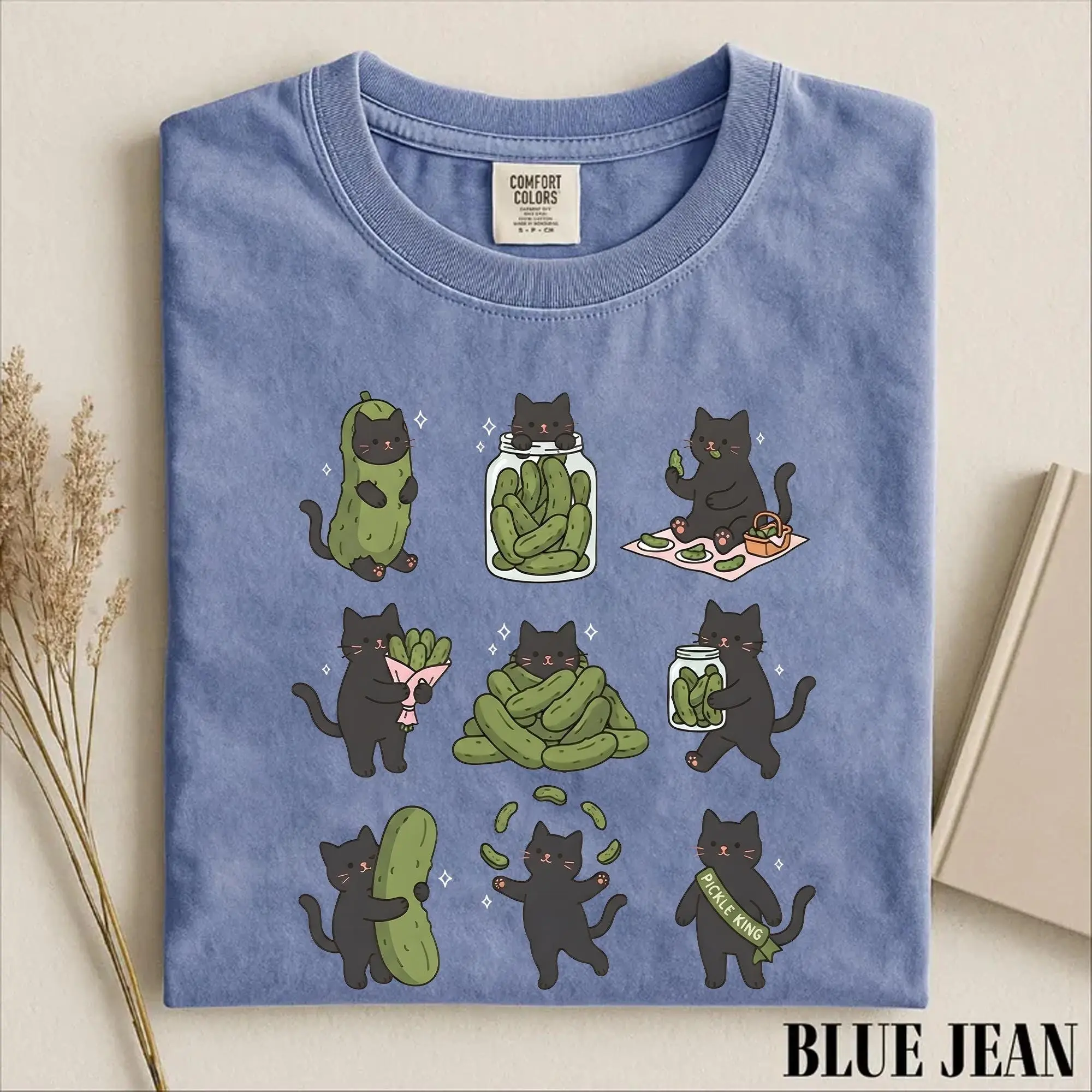Comfort Colors Funny Black Cat Pickle Shirt, Cute Cottagecore Graphic Tee, Pickles Lover Fall Gift - photo 3