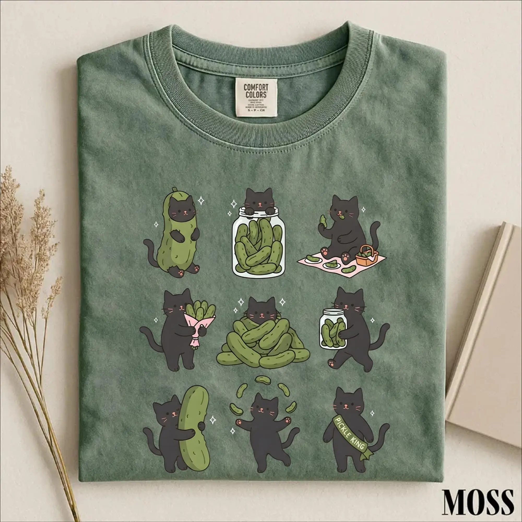 Comfort Colors Funny Black Cat Pickle Shirt, Cute Cottagecore Graphic Tee, Pickles Lover Fall Gift - photo 4