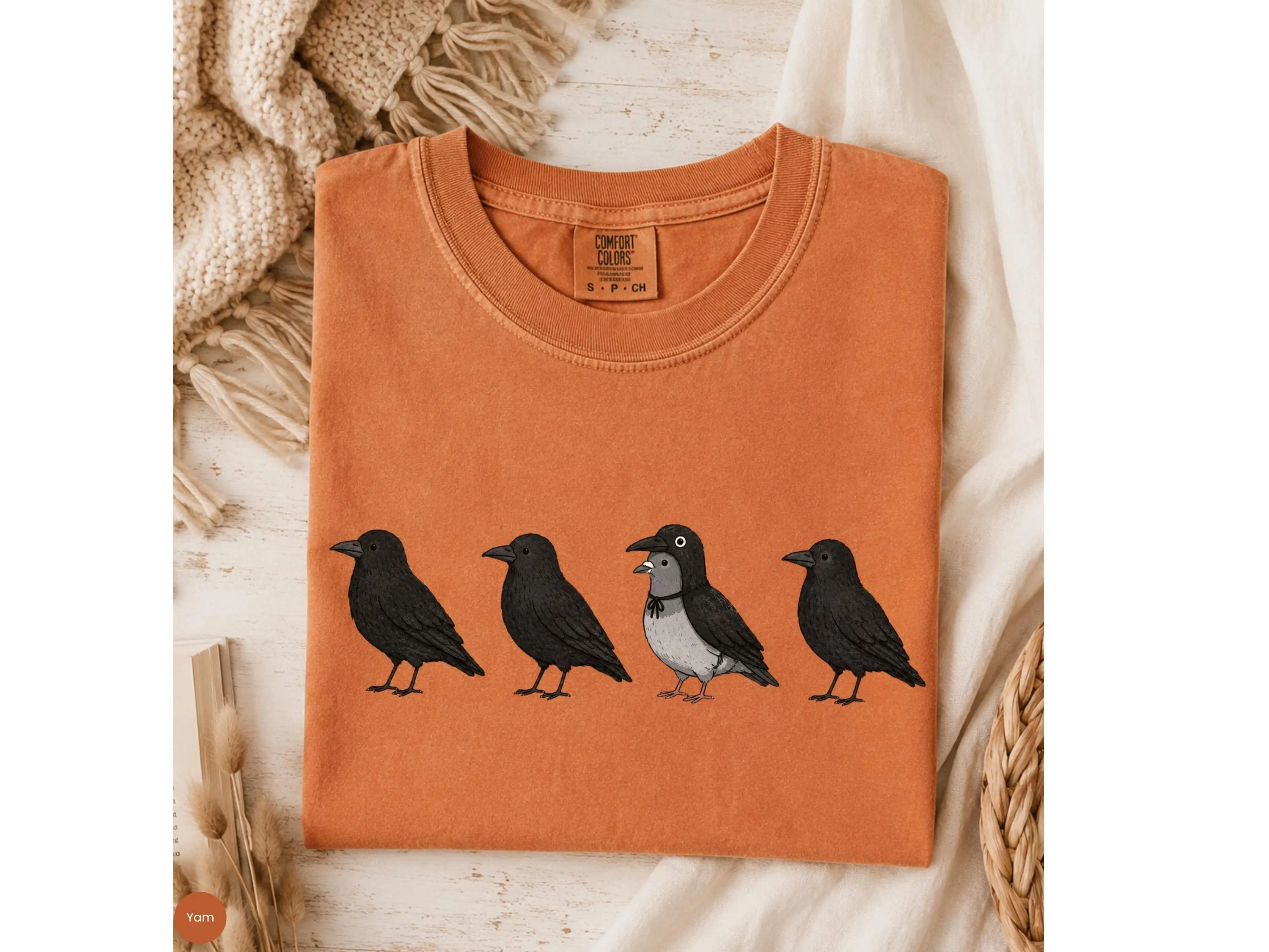Comfort Colors Funny Crow Shirt, Halloween Pigeon Graphic Tee, Bird Lover Nerd Gift for Women