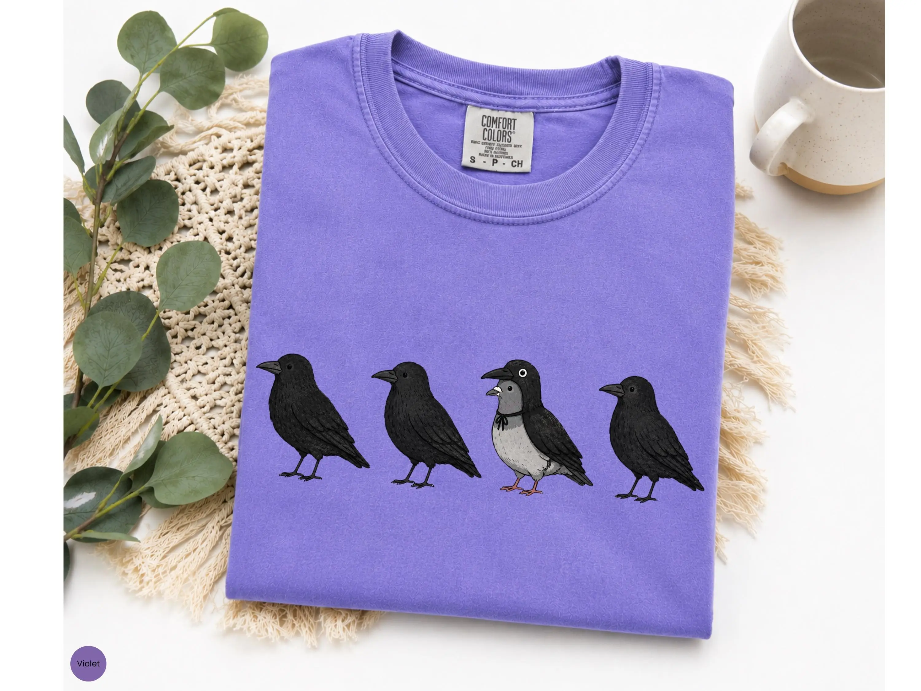 Comfort Colors Funny Crow Shirt, Halloween Pigeon Graphic Tee, Bird Lover Nerd Gift for Women - photo 2