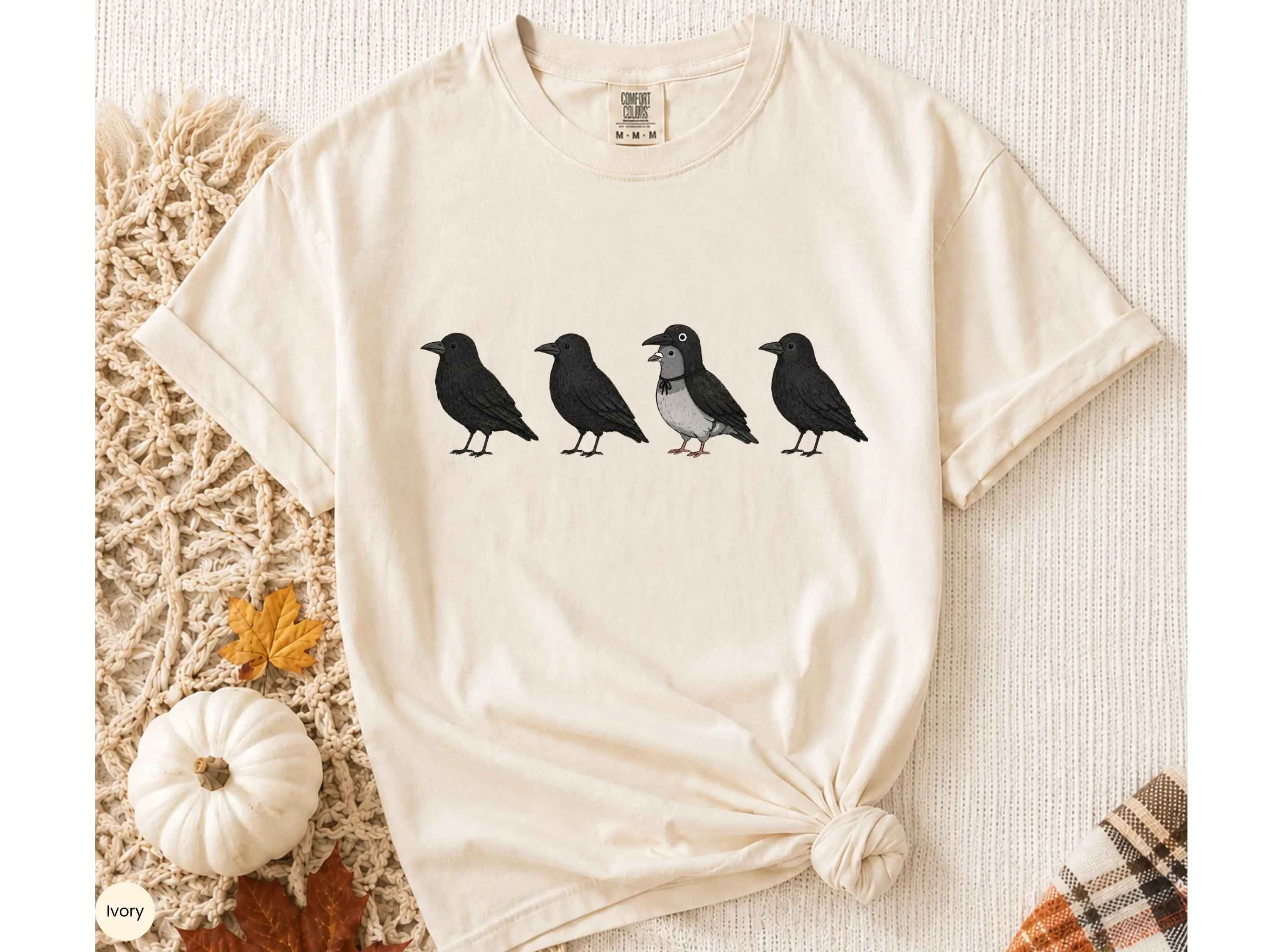 Comfort Colors Funny Crow Shirt, Halloween Pigeon Graphic Tee, Bird Lover Nerd Gift for Women - photo 4
