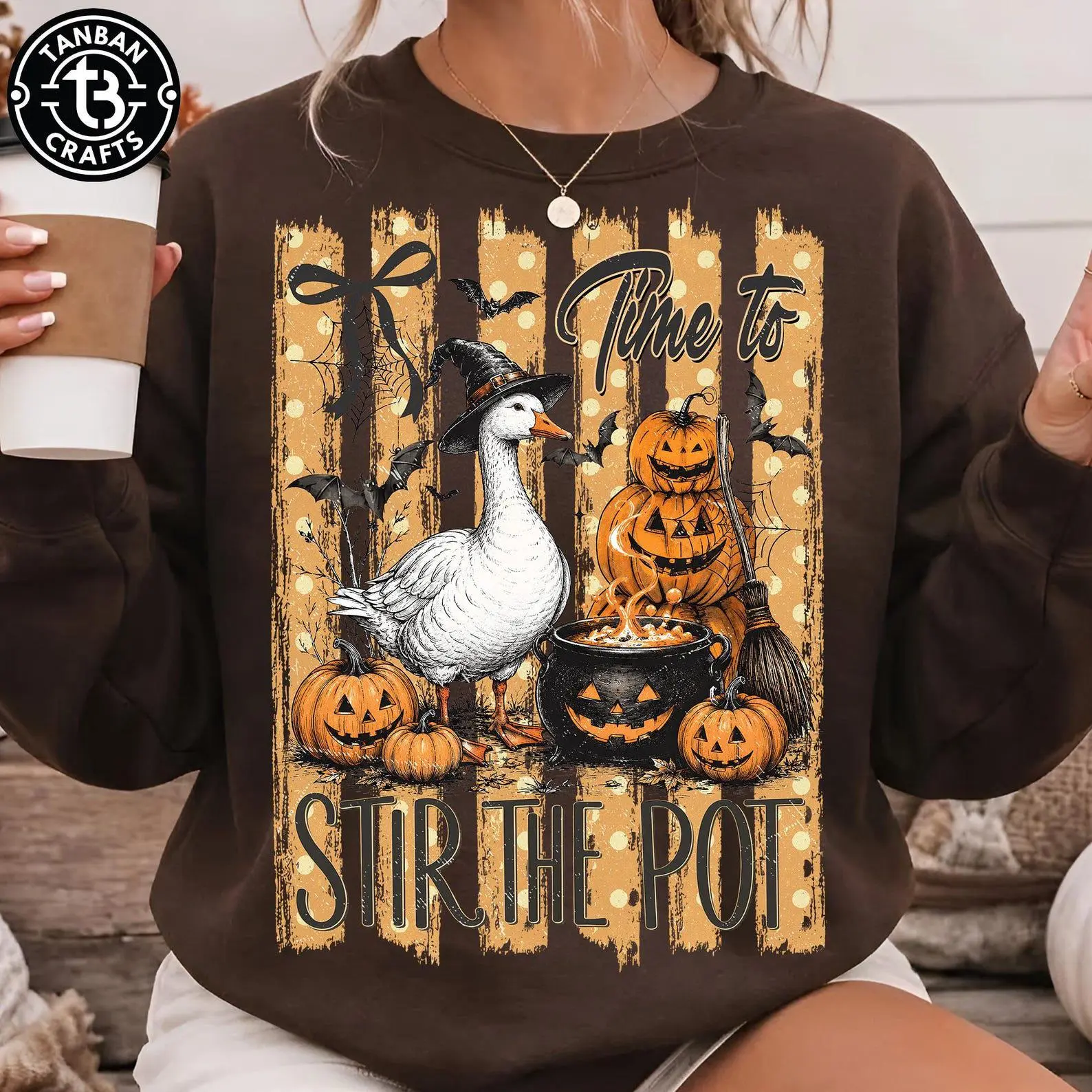 Comfort Colors Funny Goose Halloween Sweatshirt, Time To Stir The Pot Witch Vintage Graphic Crewneck - photo 2