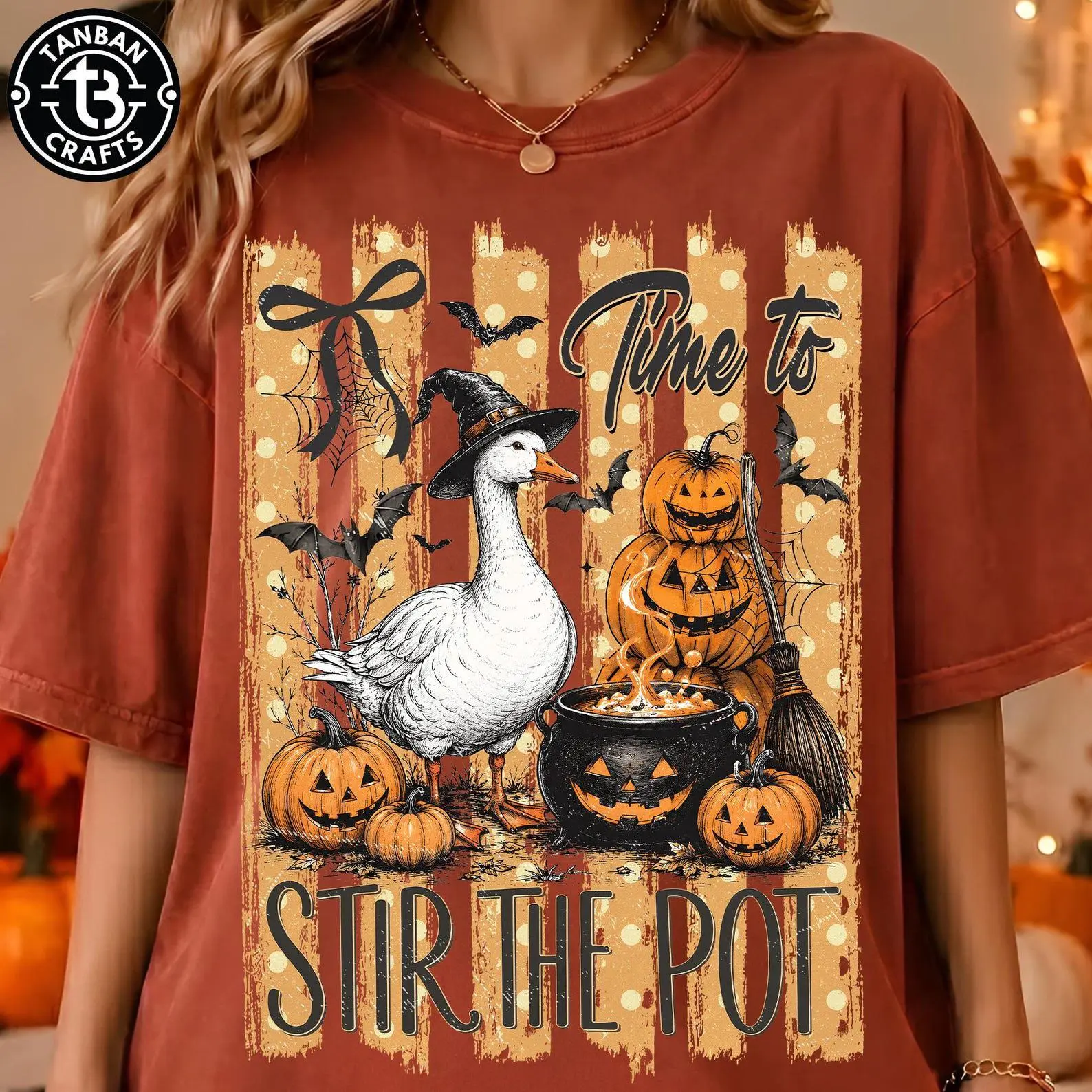 Comfort Colors Funny Goose Halloween Sweatshirt, Time To Stir The Pot Witch Vintage Graphic Crewneck - photo 3