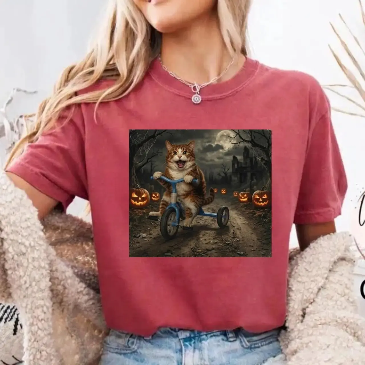 Comfort Colors Funny Hot Ghoul Cat Lover Halloween Shirt, Spooky Retro Graphic Tee Gift - photo 3