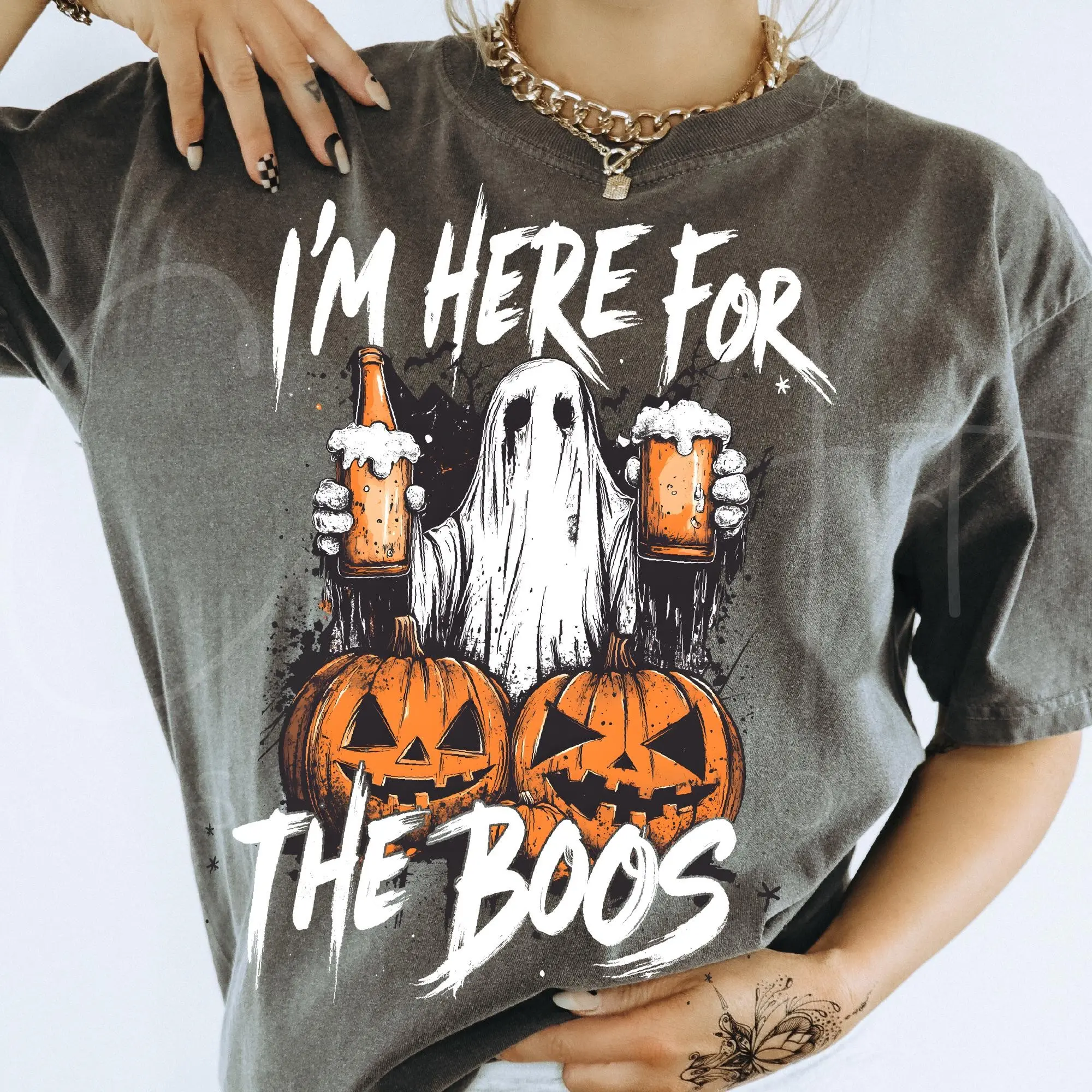 Comfort colors Funny Halloween Ghost Boozy Beer Shirt, I'm Here For The Boos Tshirt - photo 2