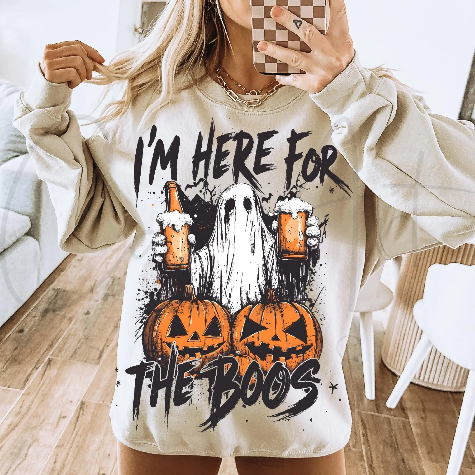 Comfort colors Funny Halloween Ghost Boozy Beer Shirt, I'm Here For The Boos Tshirt - photo 4