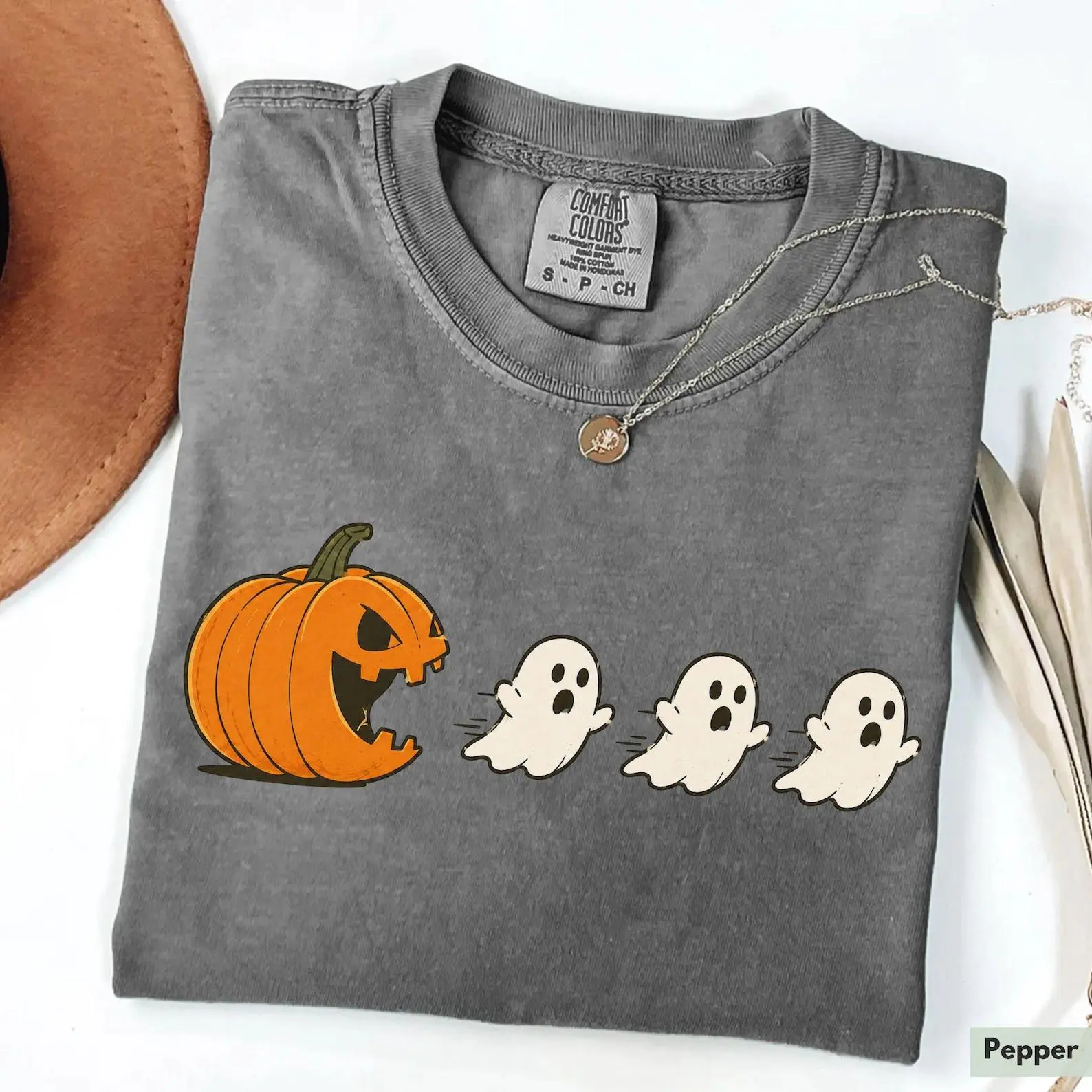 Comfort Colors Funny Halloween Pumpkin Ghost Shirt, Jack O Lantern Chasing Ghosts Cute Spooky Season Tee