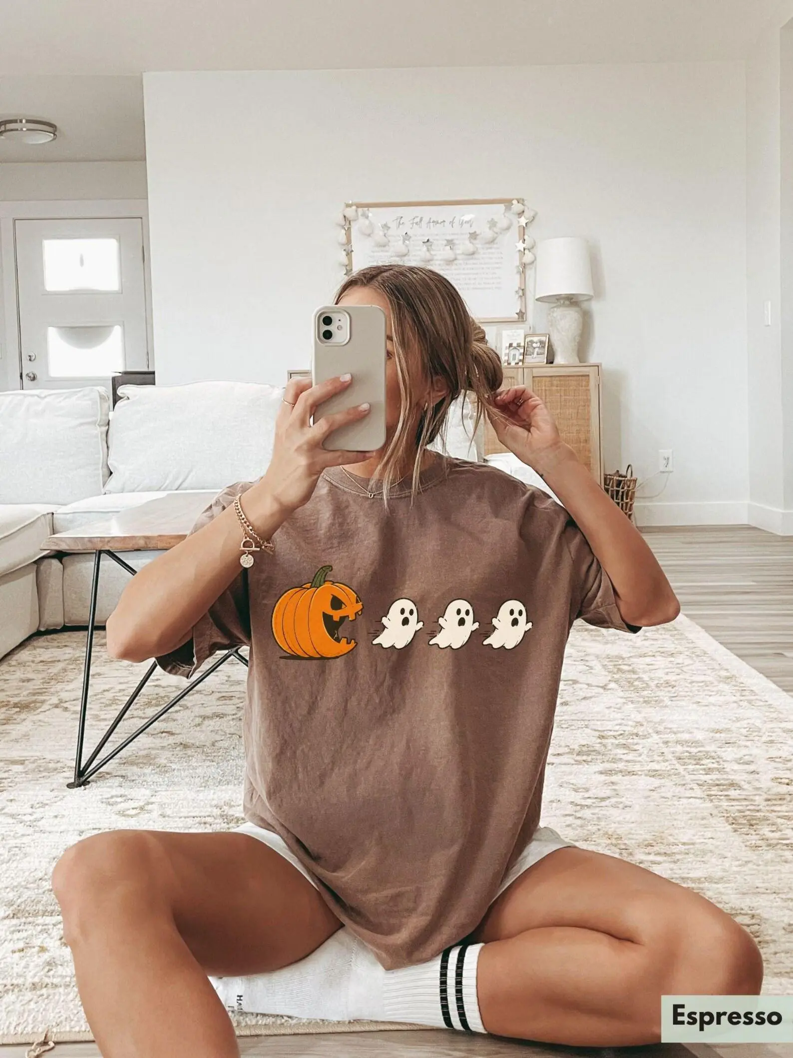 Comfort Colors Funny Halloween Pumpkin Ghost Shirt, Jack O Lantern Chasing Ghosts Cute Spooky Season Tee - photo 3
