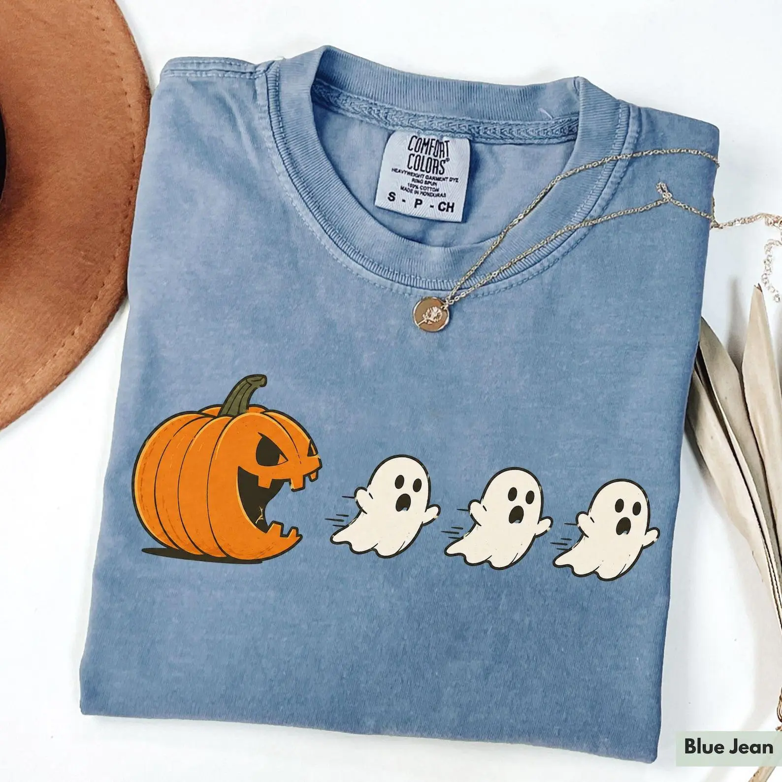 Comfort Colors Funny Halloween Pumpkin Ghost Shirt, Jack O Lantern Chasing Ghosts Cute Spooky Season Tee - photo 4