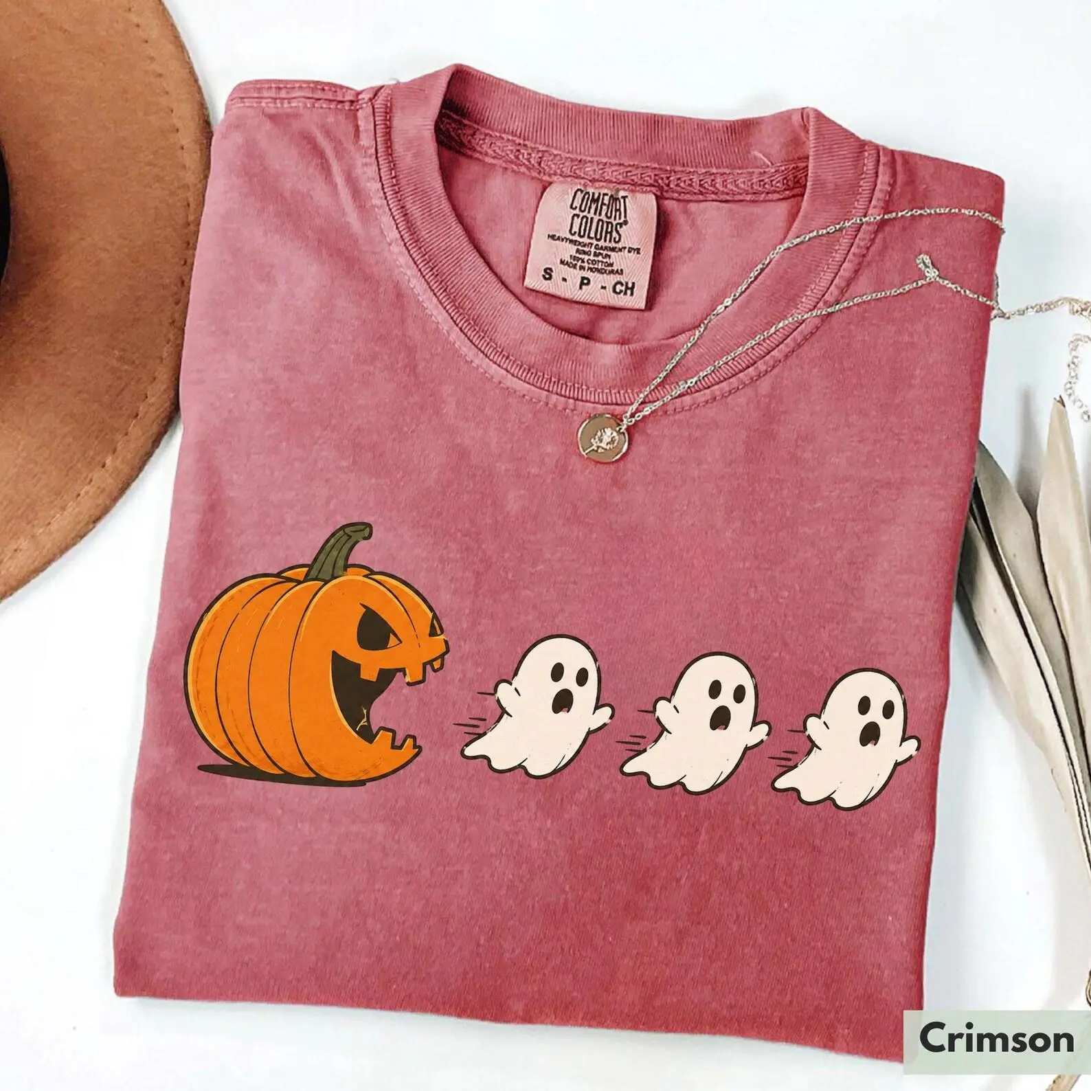 Comfort Colors Funny Halloween Pumpkin Ghost Shirt, Jack O Lantern Chasing Ghosts Cute Spooky Season Tee - photo 5