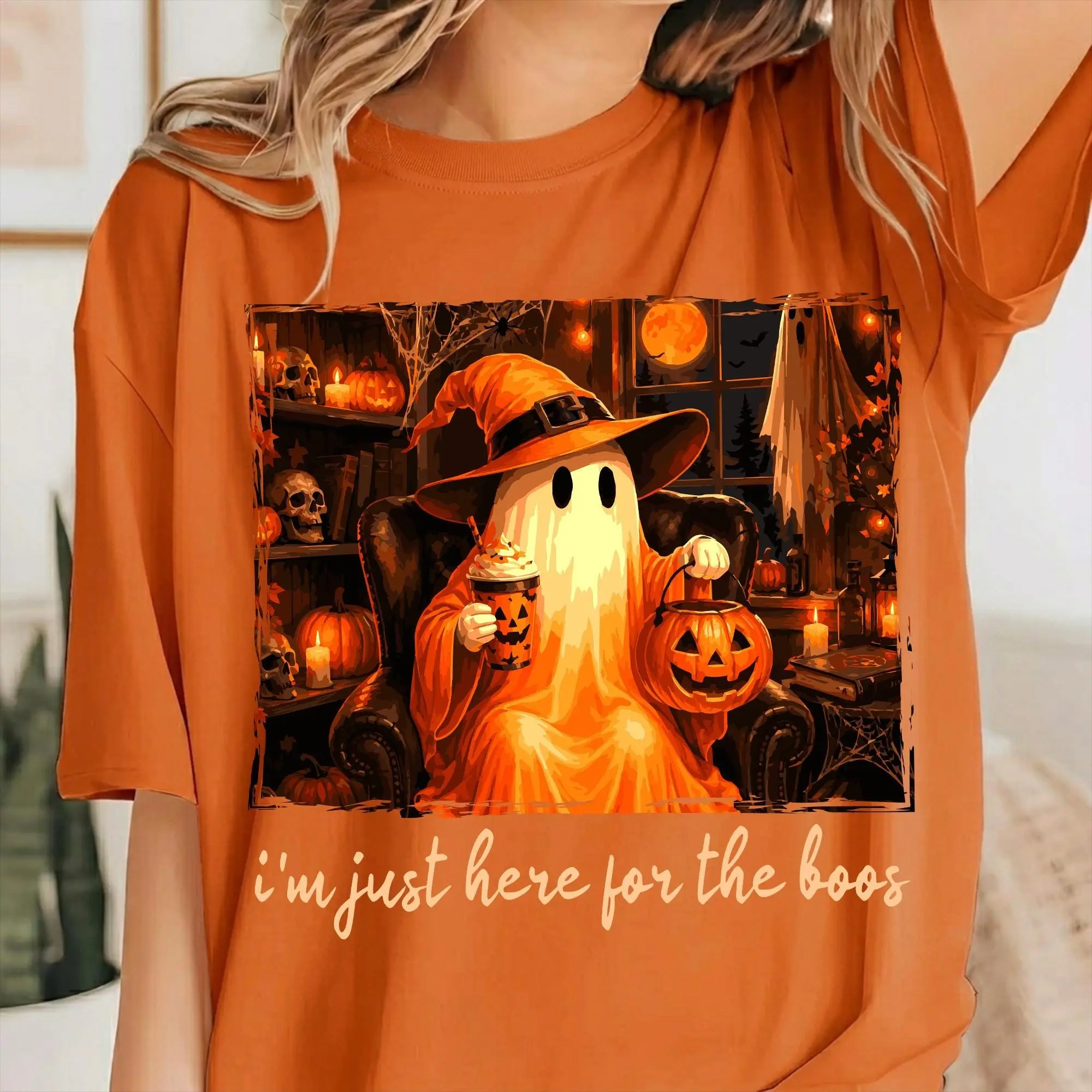 Comfort Colors Just Here for the Boos Shirt, Funny Spooky Cute Halloween Humor Graphic Tee - photo 2