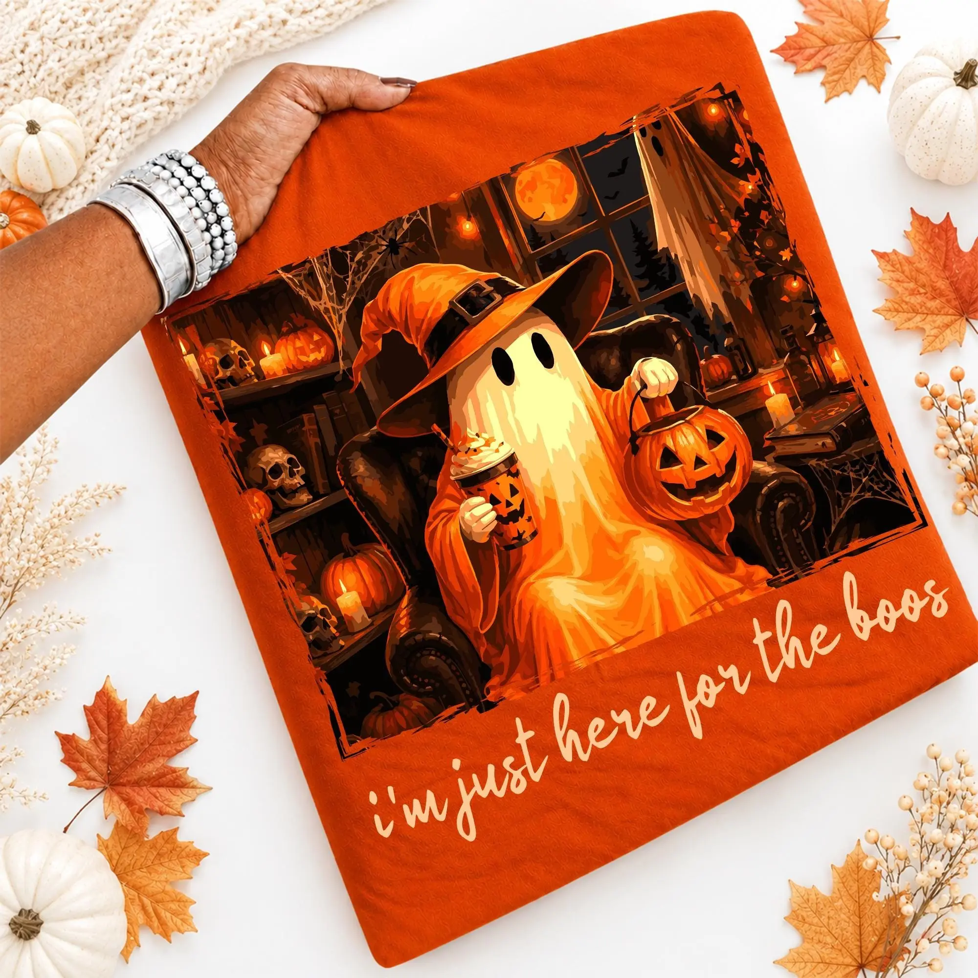 Comfort Colors Just Here for the Boos Shirt, Funny Spooky Cute Halloween Humor Graphic Tee - photo 3