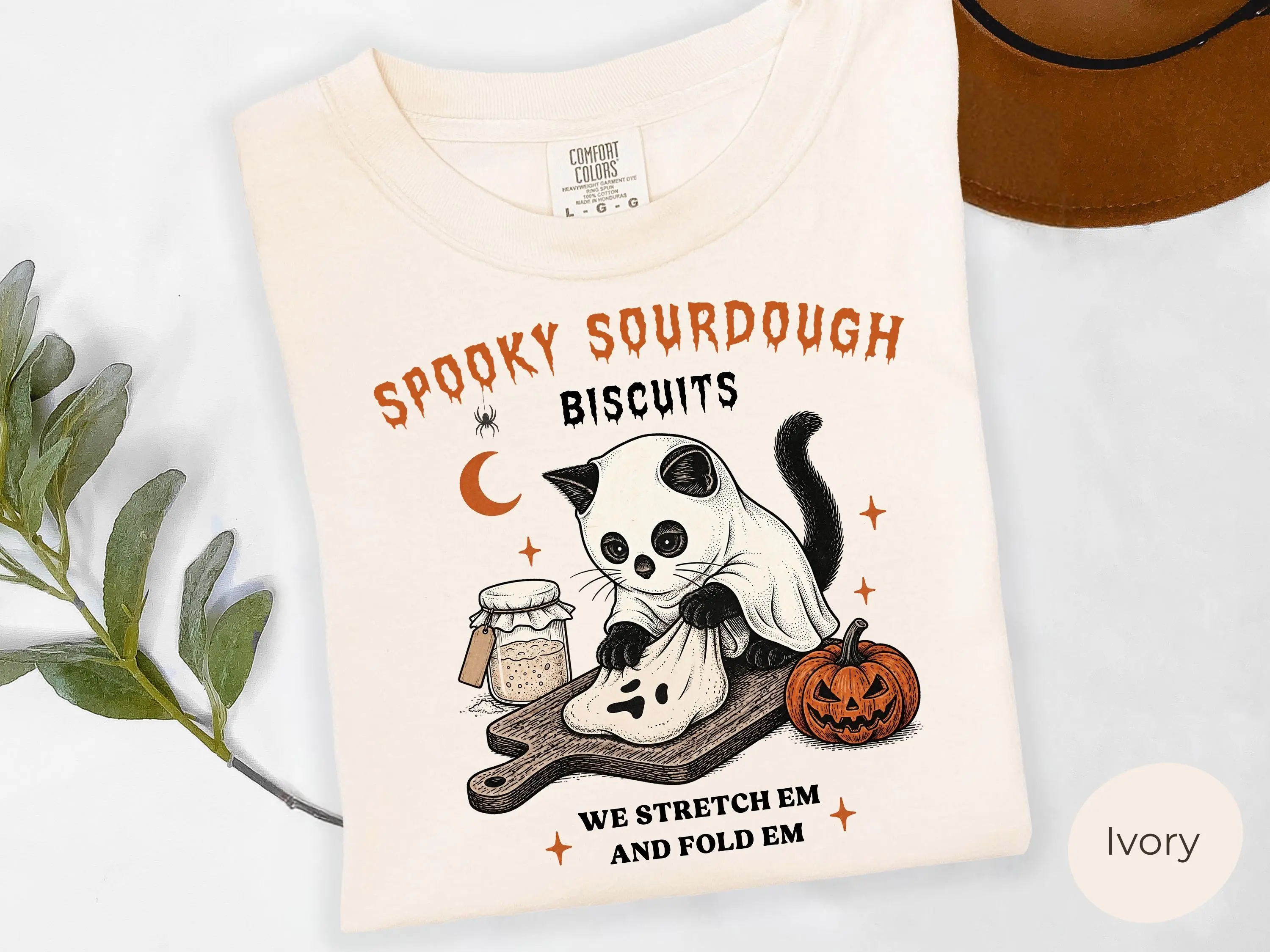 Comfort Colors Spooky Sourdough Biscuits Cat Shirt, Funny Baking Halloween Season Baker Tee - photo 1