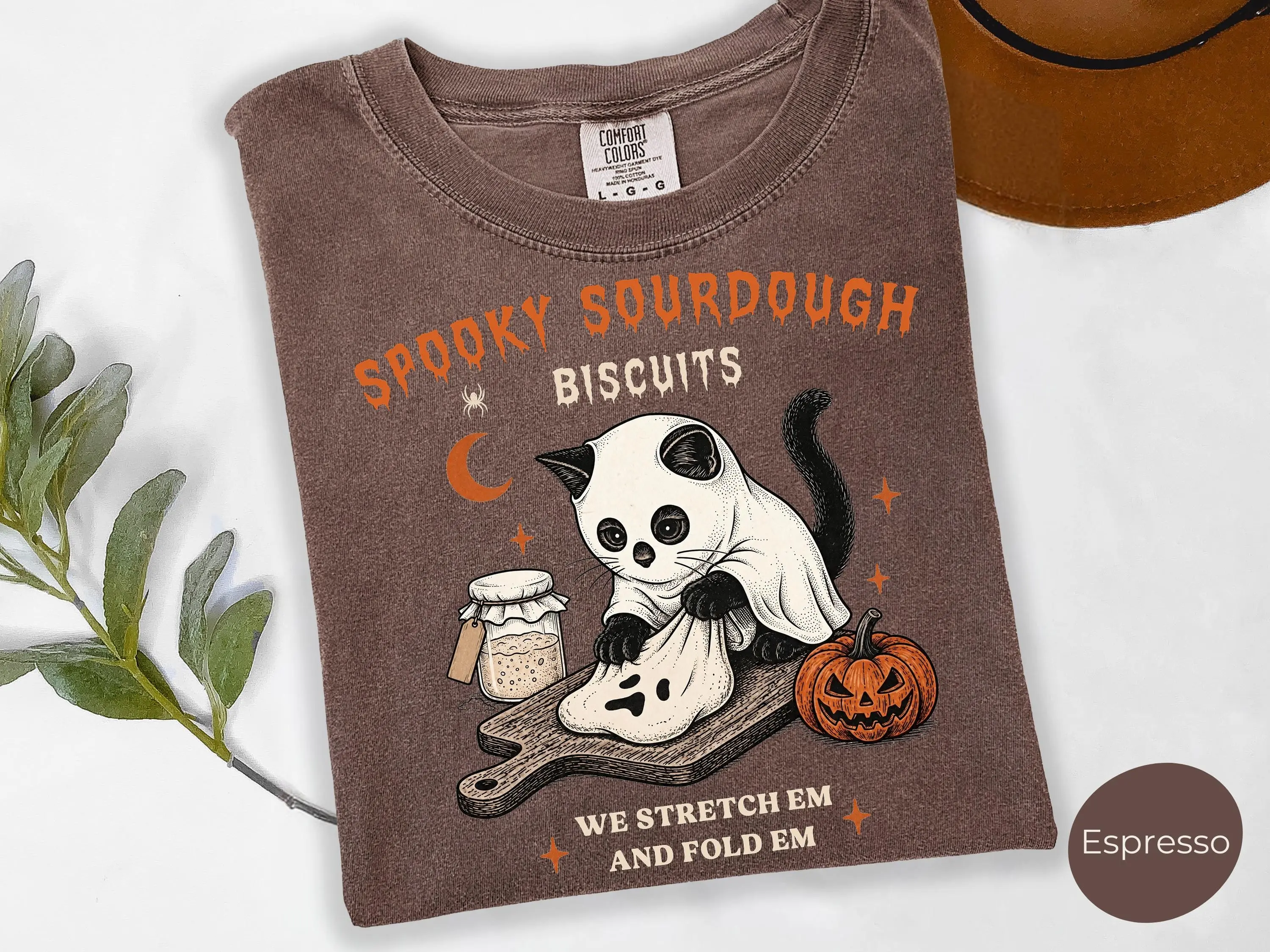 Comfort Colors Spooky Sourdough Biscuits Cat Shirt, Funny Baking Halloween Season Baker Tee - photo 2