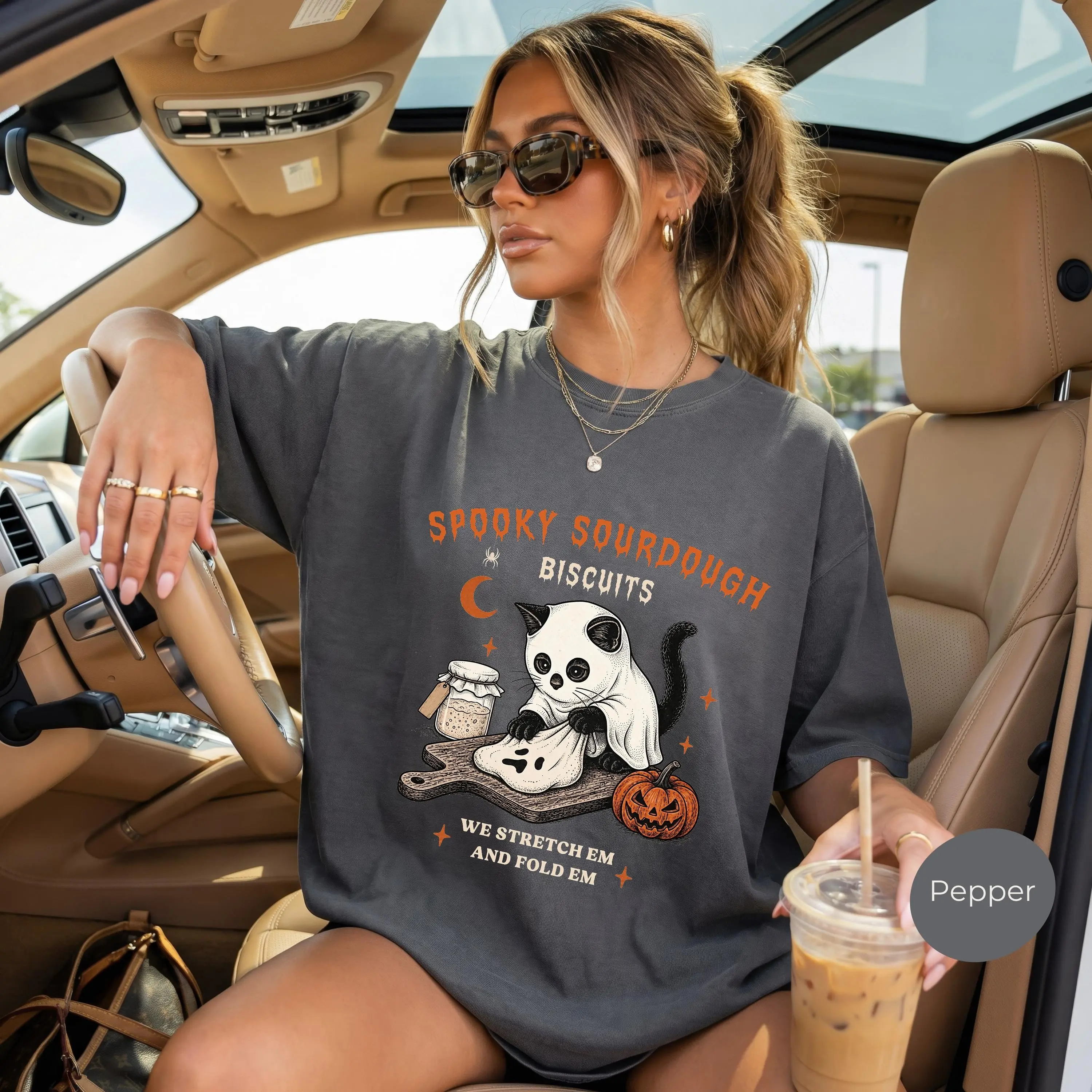 Comfort Colors Spooky Sourdough Biscuits Cat Shirt, Funny Baking Halloween Season Baker Tee - photo 3