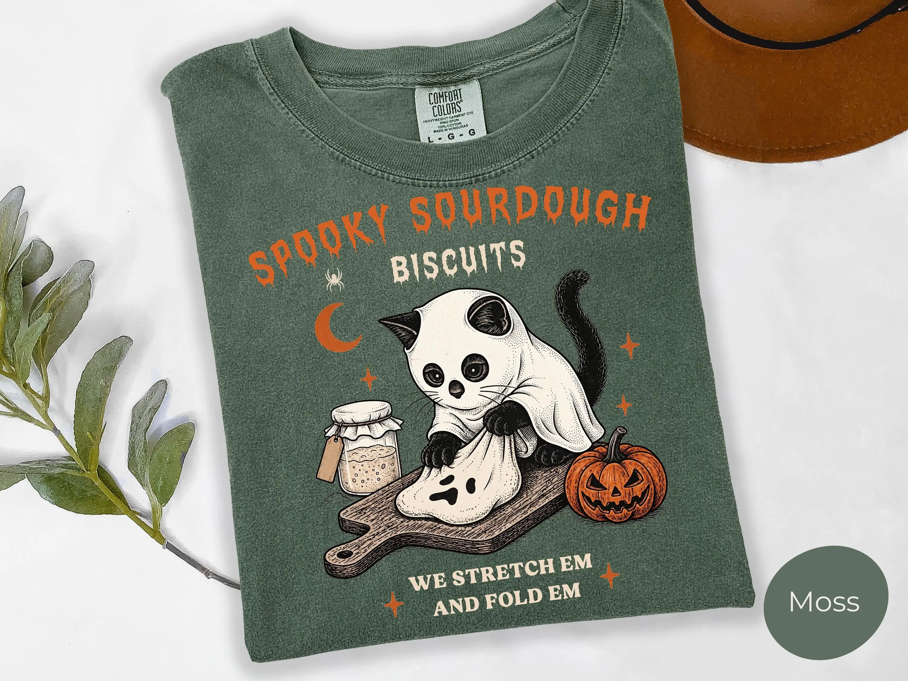 Comfort Colors Spooky Sourdough Biscuits Cat Shirt, Funny Baking Halloween Season Baker Tee - photo 4