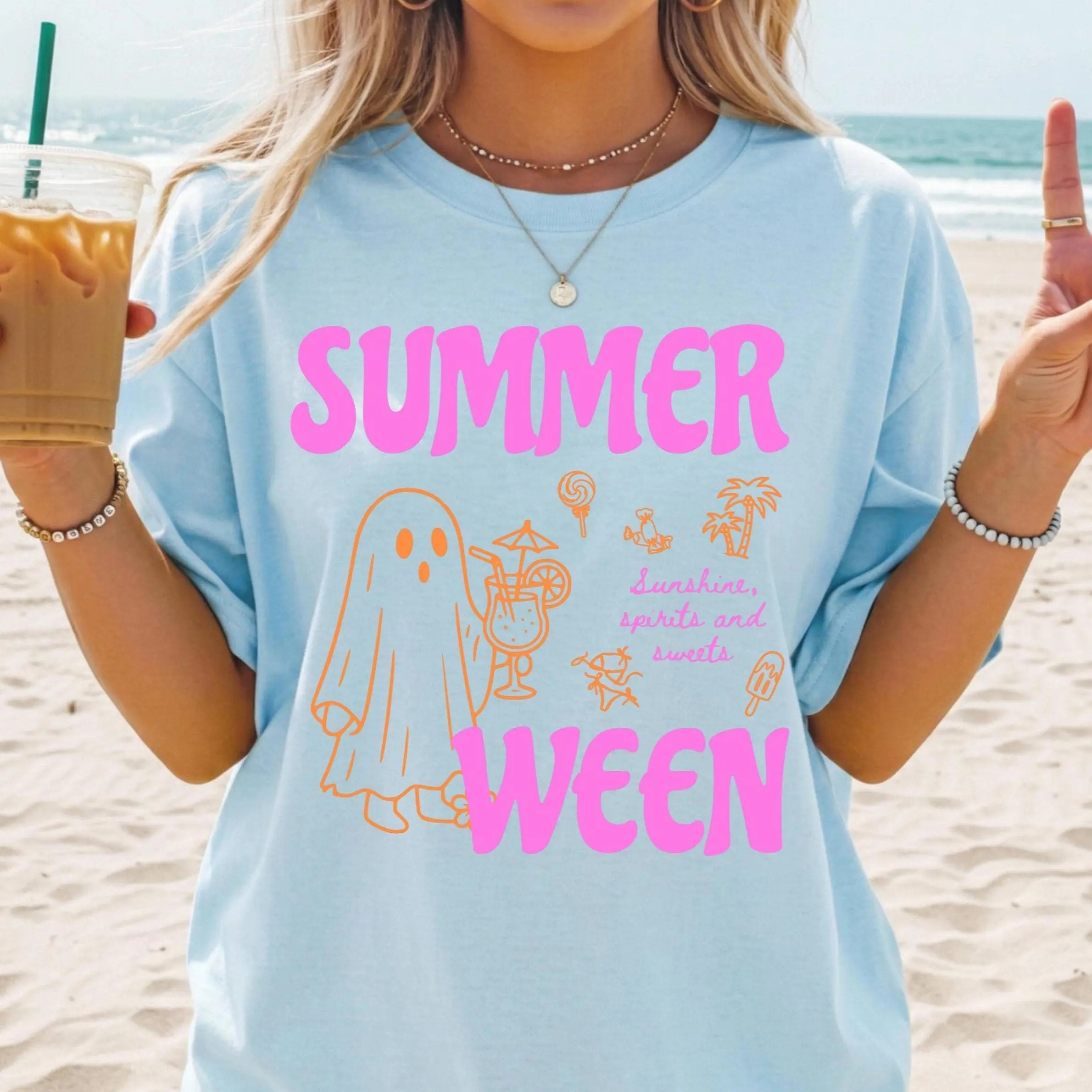 Comfort Colors Funny Summerween Shirt, Cute Ghost Tee, Trendy Summer Halloween Top, Spooky Retro Beach Lover Gift for Women - photo 5