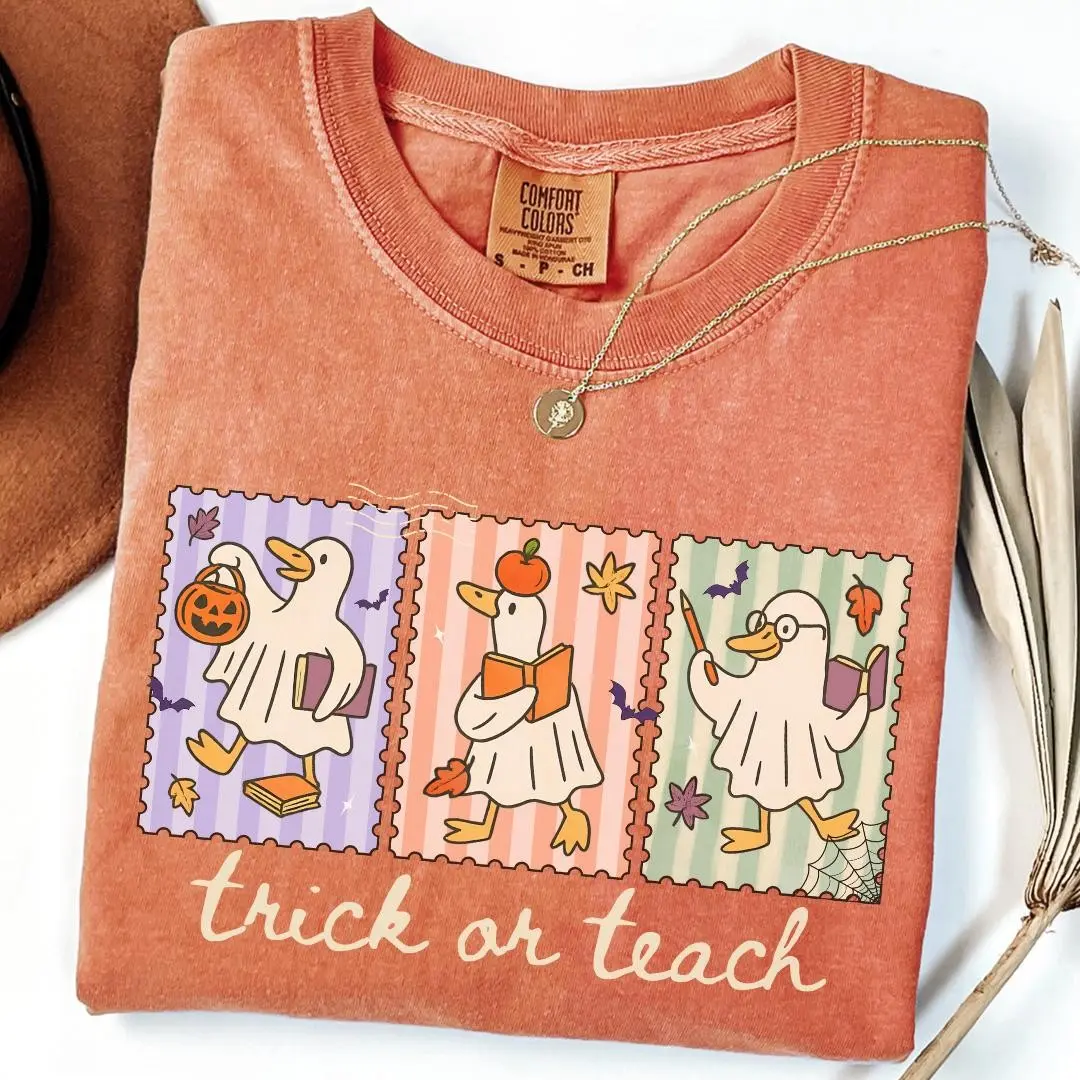 Comfort Colors Funny Teacher Goose Halloween Shirt, Cute Ghost Tee for Elementary Teachers
