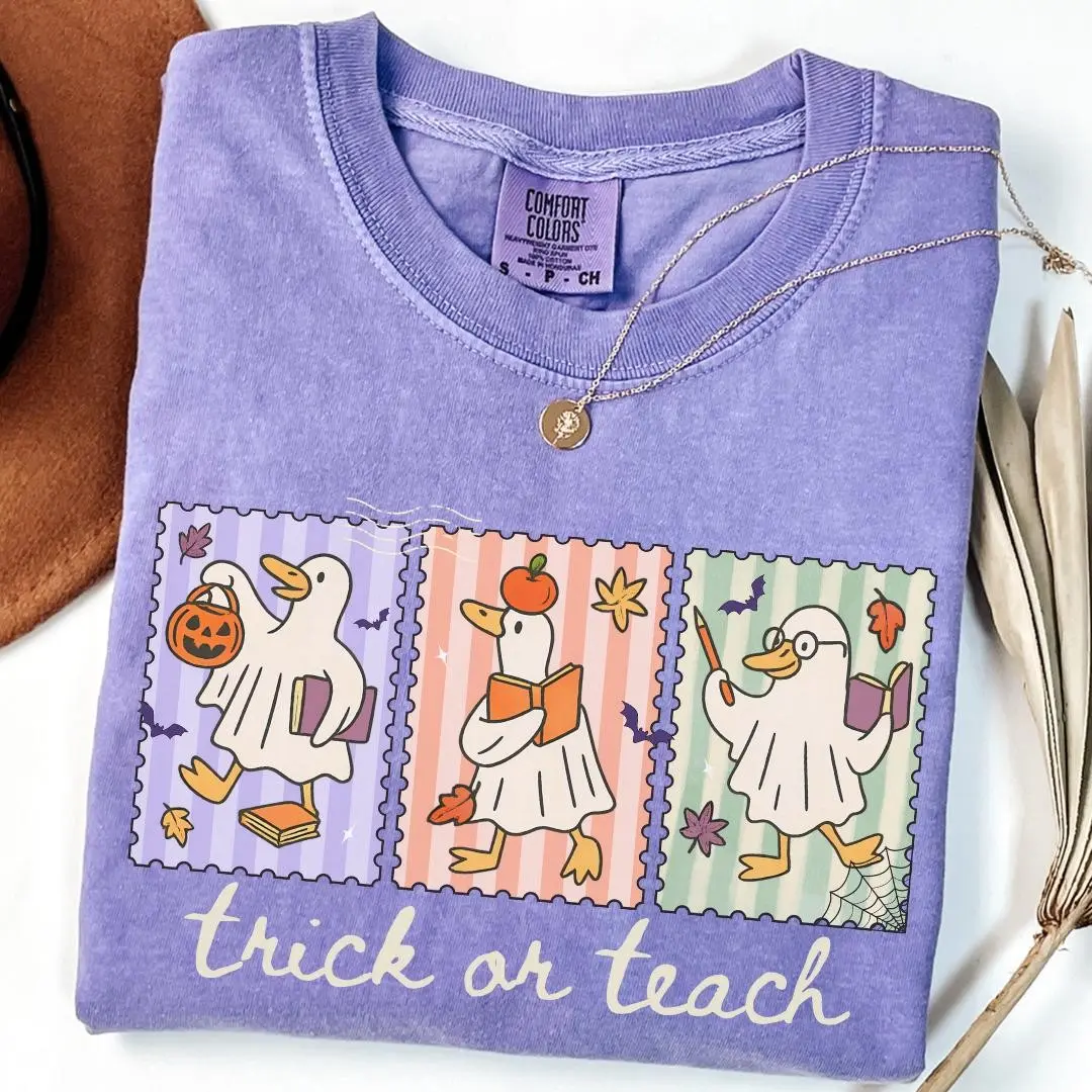 Comfort Colors Funny Teacher Goose Halloween Shirt, Cute Ghost Tee for Elementary Teachers - photo 3