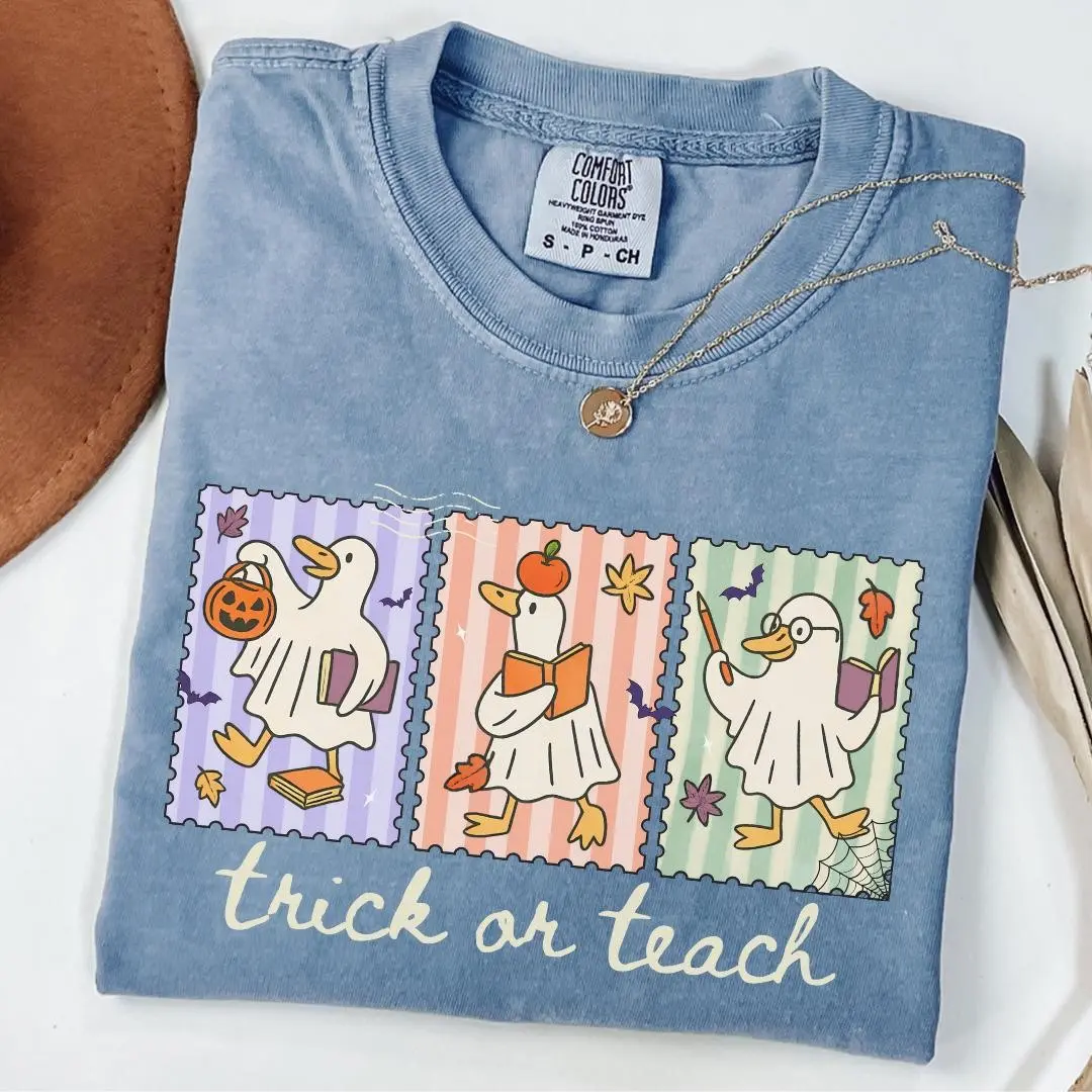 Comfort Colors Funny Teacher Goose Halloween Shirt, Cute Ghost Tee for Elementary Teachers - photo 4