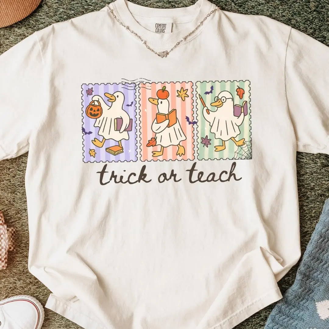 Comfort Colors Funny Teacher Goose Halloween Shirt, Cute Ghost Tee for Elementary Teachers - photo 5