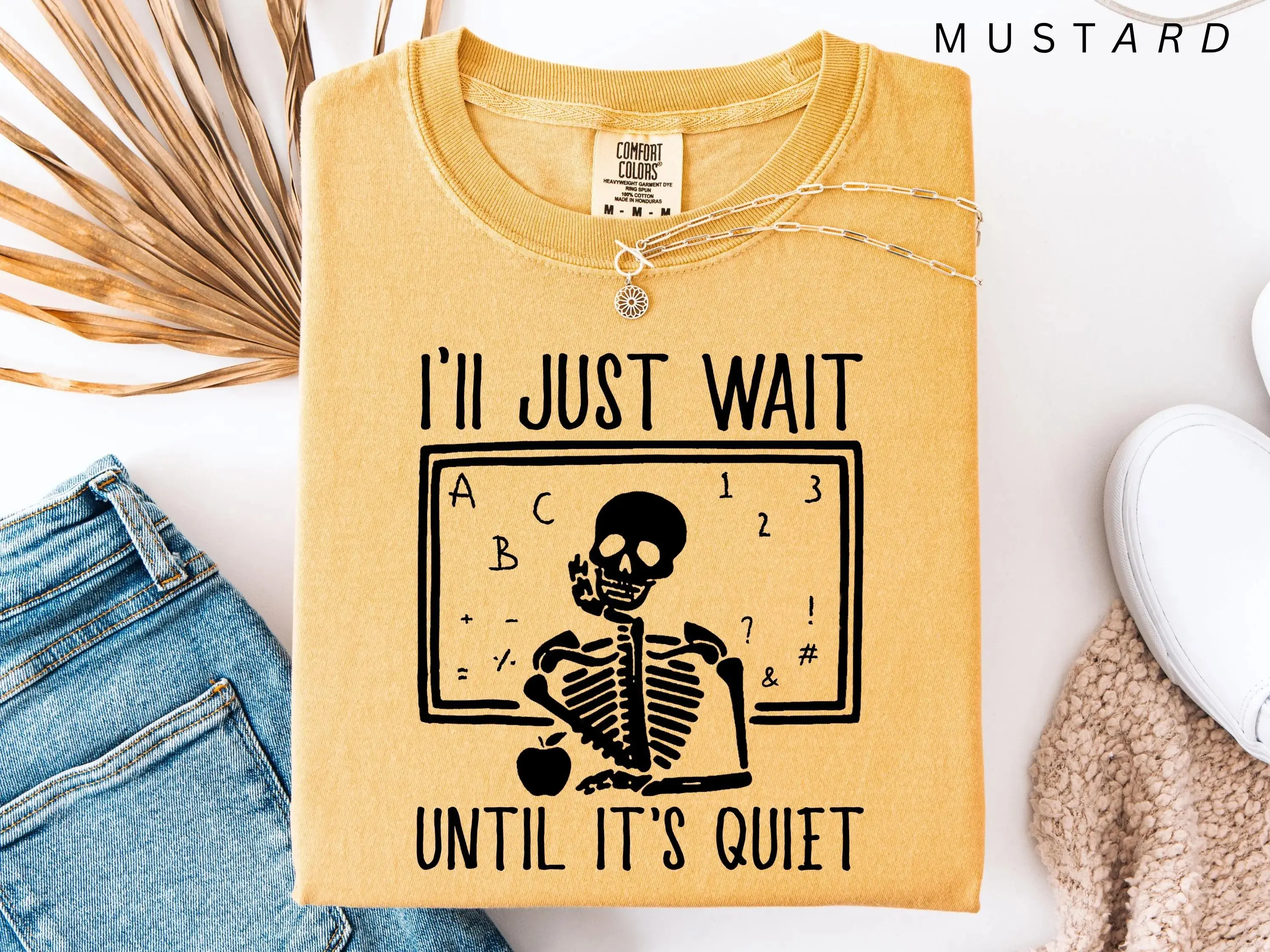Comfort Colors I'll Just Wait Until Quiet Shirt, Funny Skeleton Skull Halloween Teacher Graphic Tee Gift - photo 4