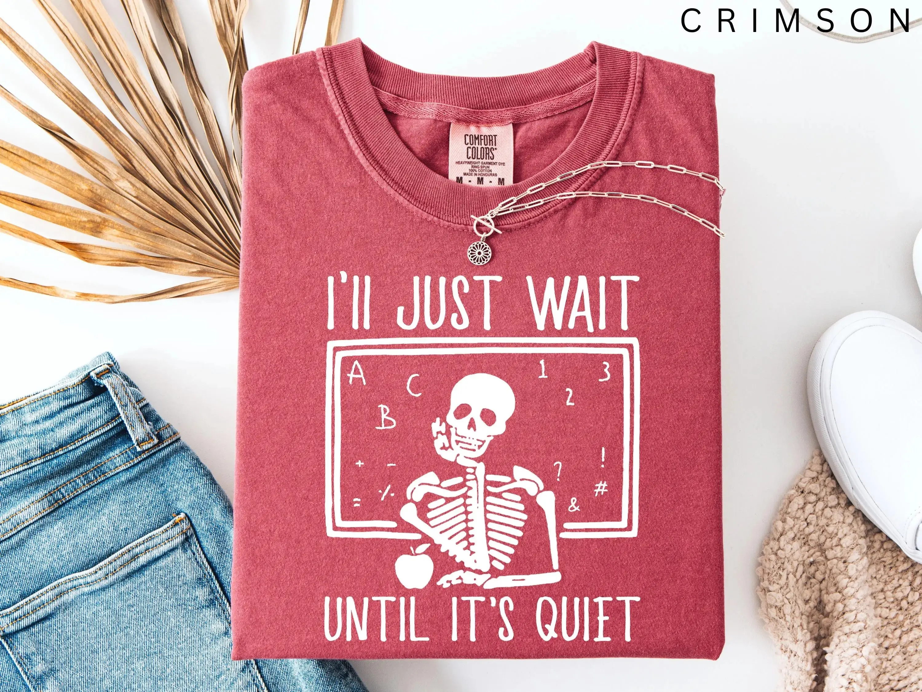 Comfort Colors I'll Just Wait Until Quiet Shirt, Funny Skeleton Skull Halloween Teacher Graphic Tee Gift - photo 5