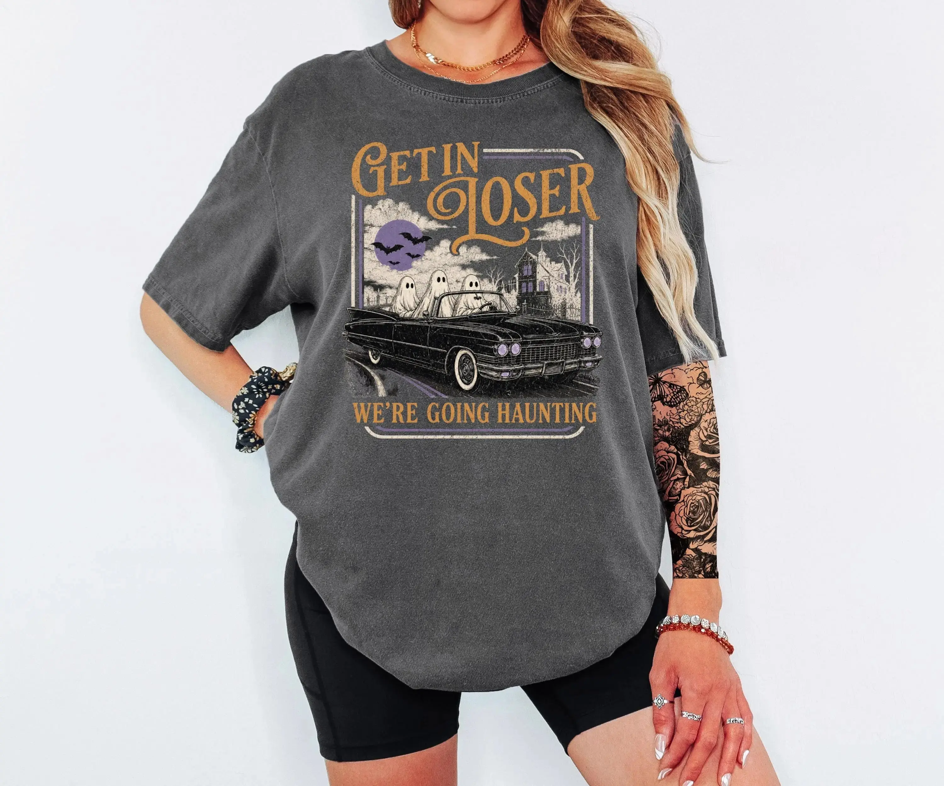 Comfort Colors Get In Loser We're Going Haunting Shirt, Vintage Retro Ghost Halloween Funny Fall Tee