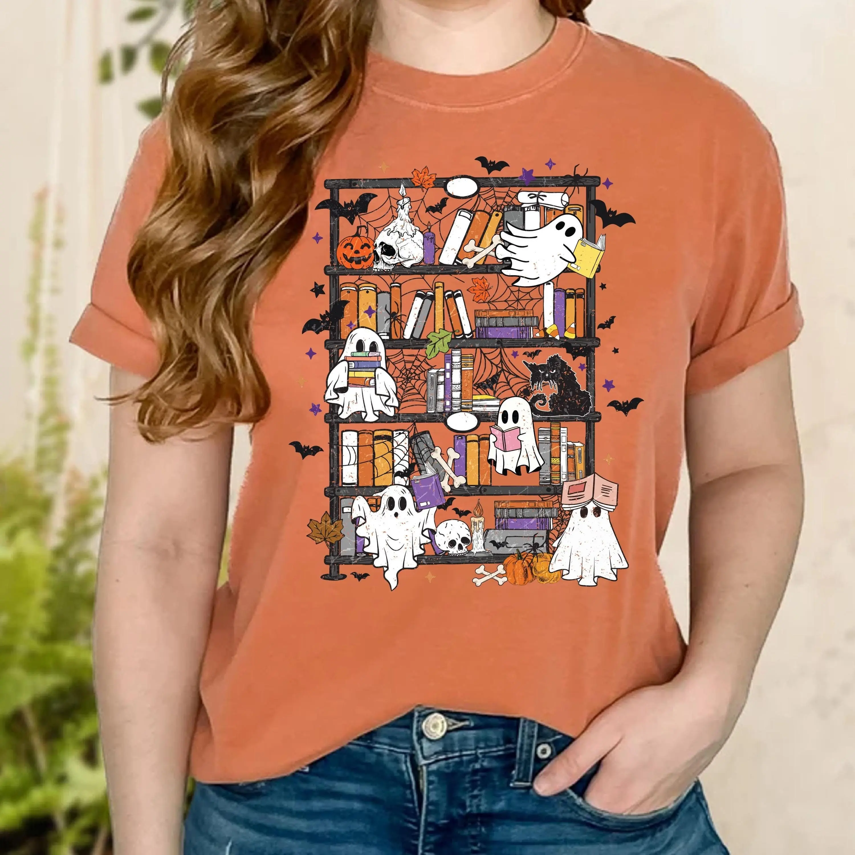 Comfort Colors Ghost Book Shirt, Halloween Reading Graphic Tee, Spooky Season Library Lover Gift