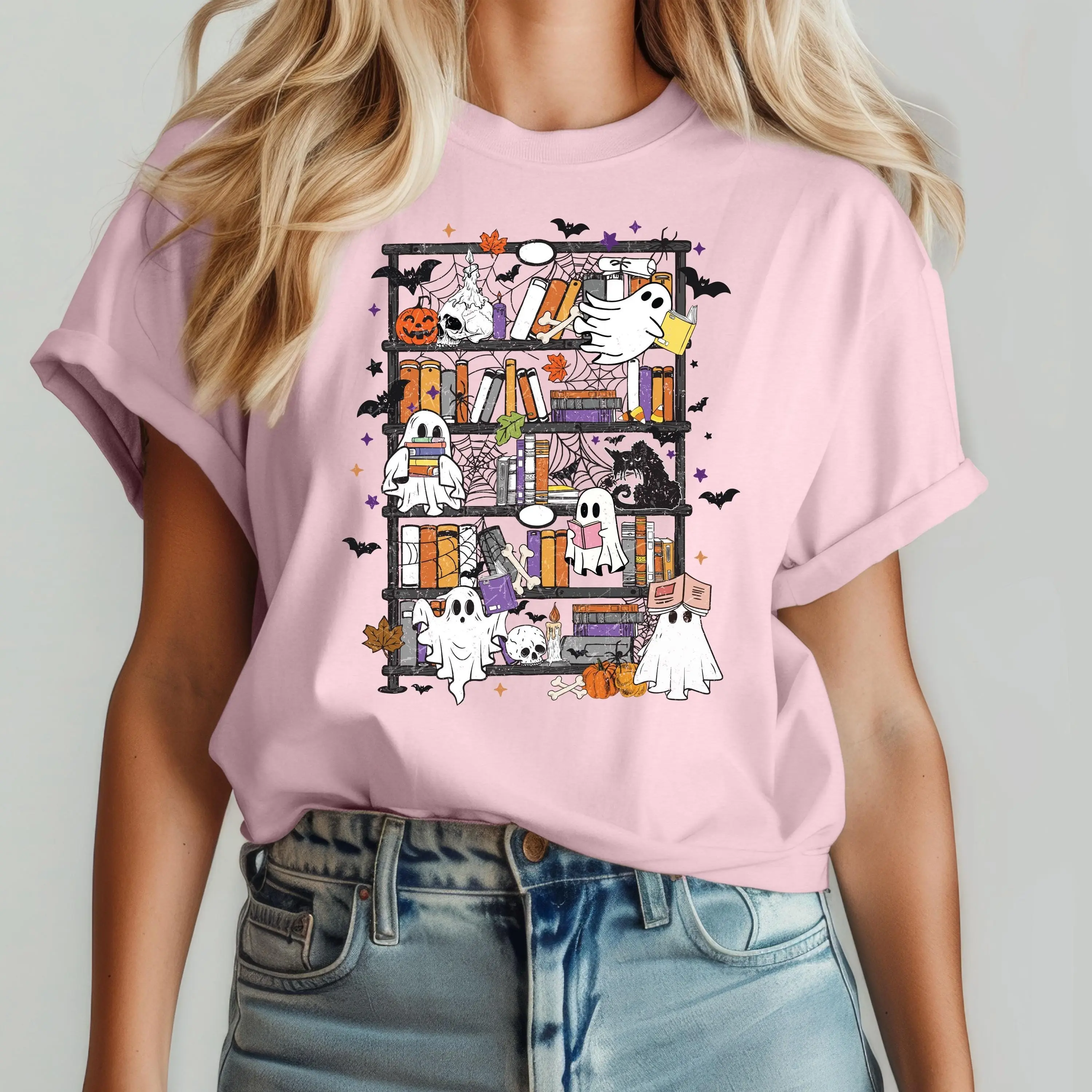 Comfort Colors Ghost Book Shirt, Halloween Reading Graphic Tee, Spooky Season Library Lover Gift - photo 5