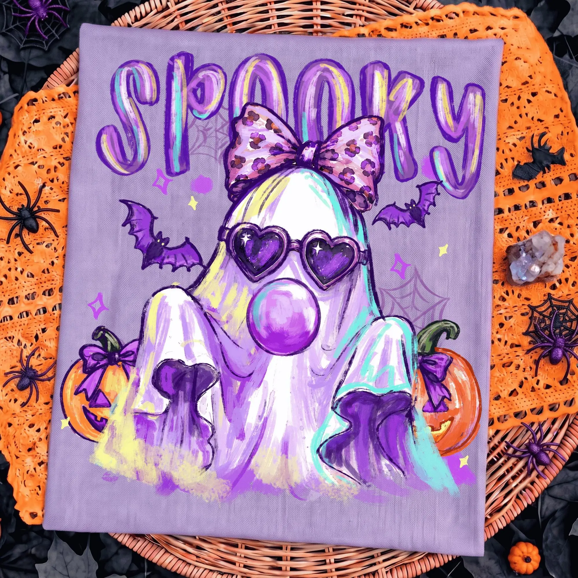 Comfort Colors Ghost Blowing Bubble Gum Shirt, Unisex Brushstroke Coquette Hand Drawn Spooky Season Halloween Tee - photo 2