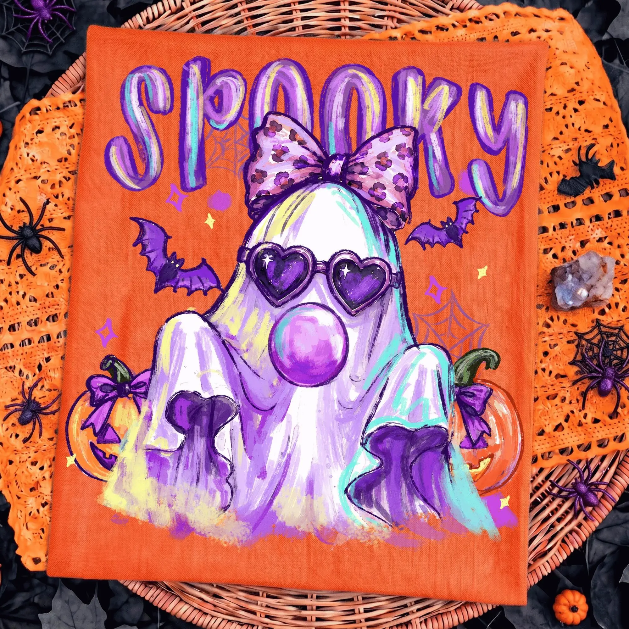 Comfort Colors Ghost Blowing Bubble Gum Shirt, Unisex Brushstroke Coquette Hand Drawn Spooky Season Halloween Tee - photo 3