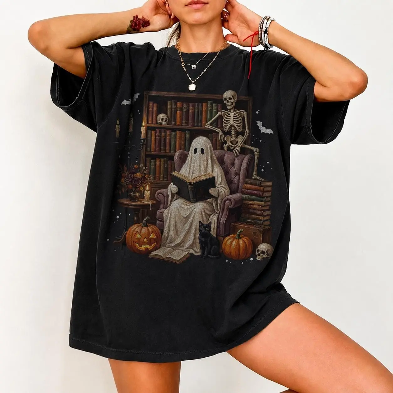Comfort Colors Ghost Reader Shirt, Boo Reading Graphic Tee, Halloween Book Lover Fall Gift - photo 2