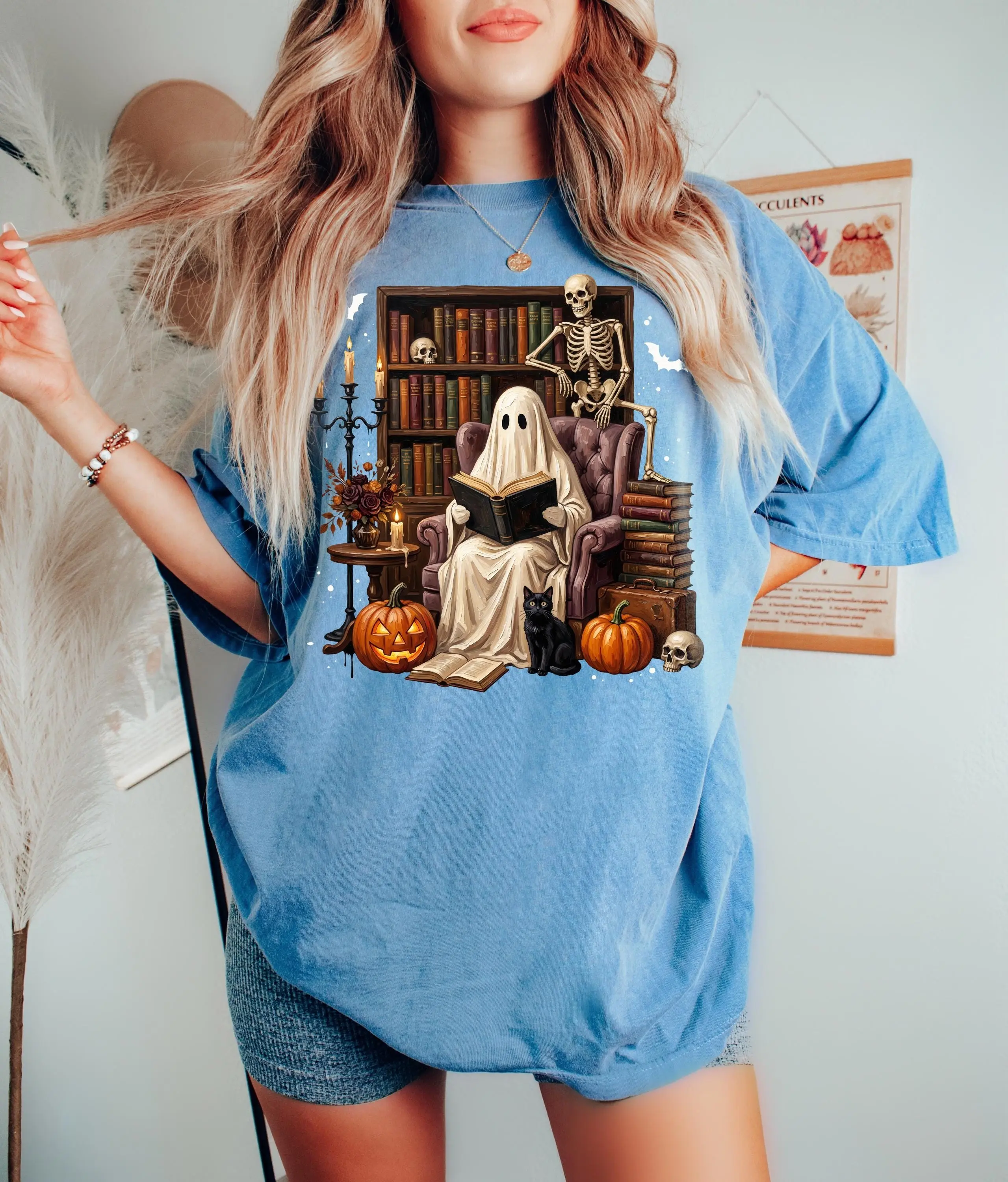 Comfort Colors Ghost Reader Shirt, Boo Reading Graphic Tee, Halloween Book Lover Fall Gift - photo 3
