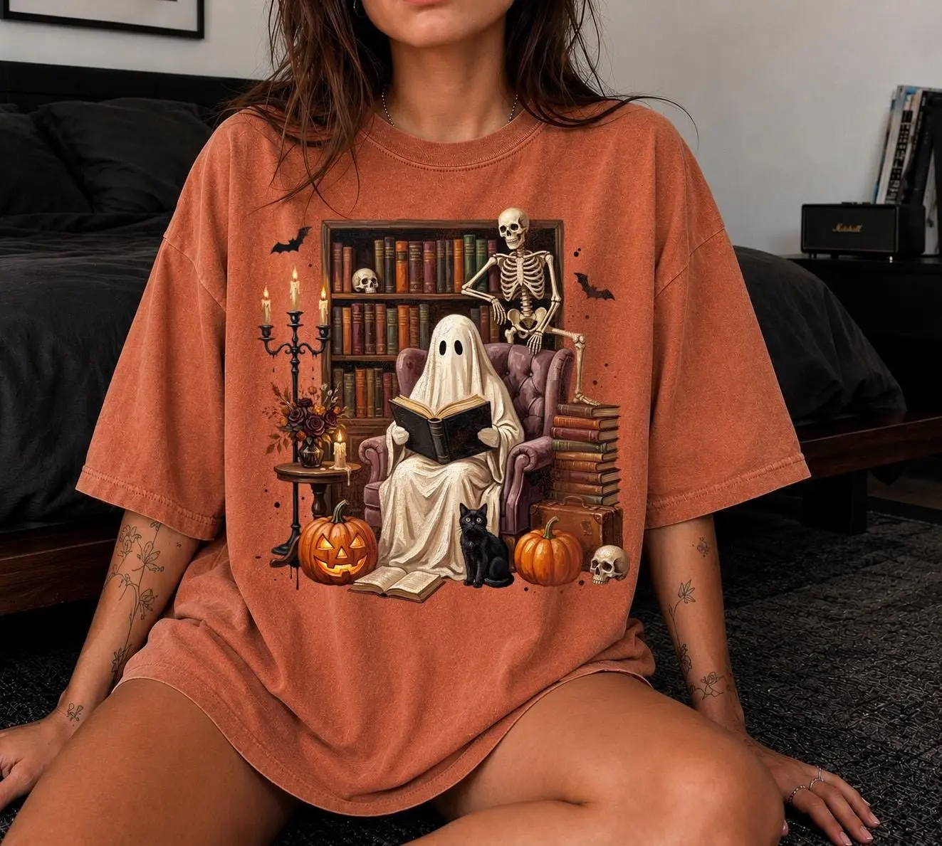 Comfort Colors Ghost Reader Shirt, Boo Reading Graphic Tee, Halloween Book Lover Fall Gift - photo 5