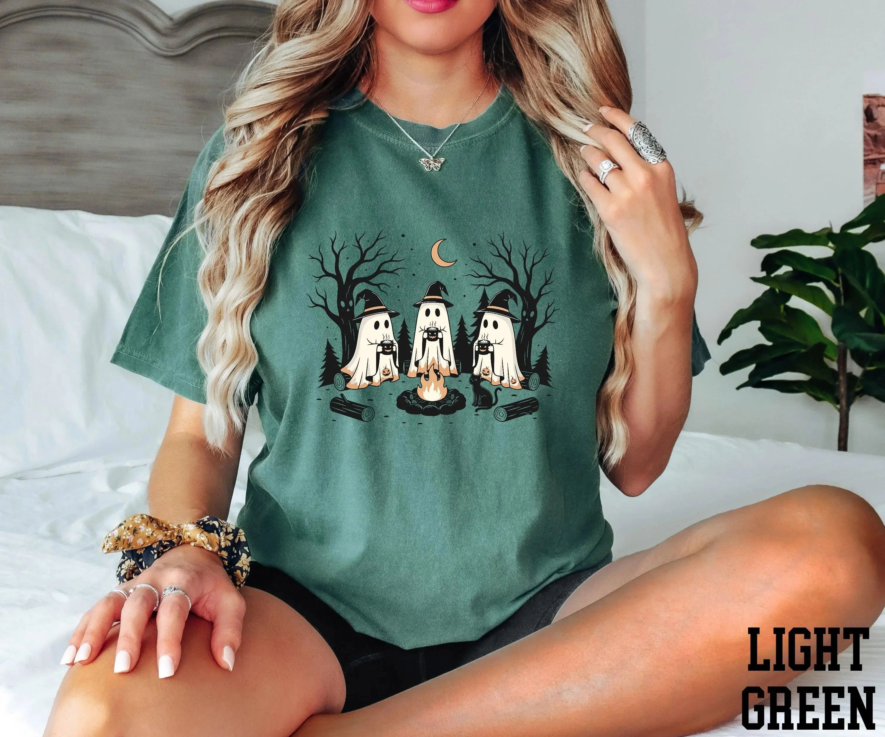Comfort Colors Ghost Camp Shirt, Womens Halloween Camping Tee, Funny Spooky Life Retro Graphic Fall Top