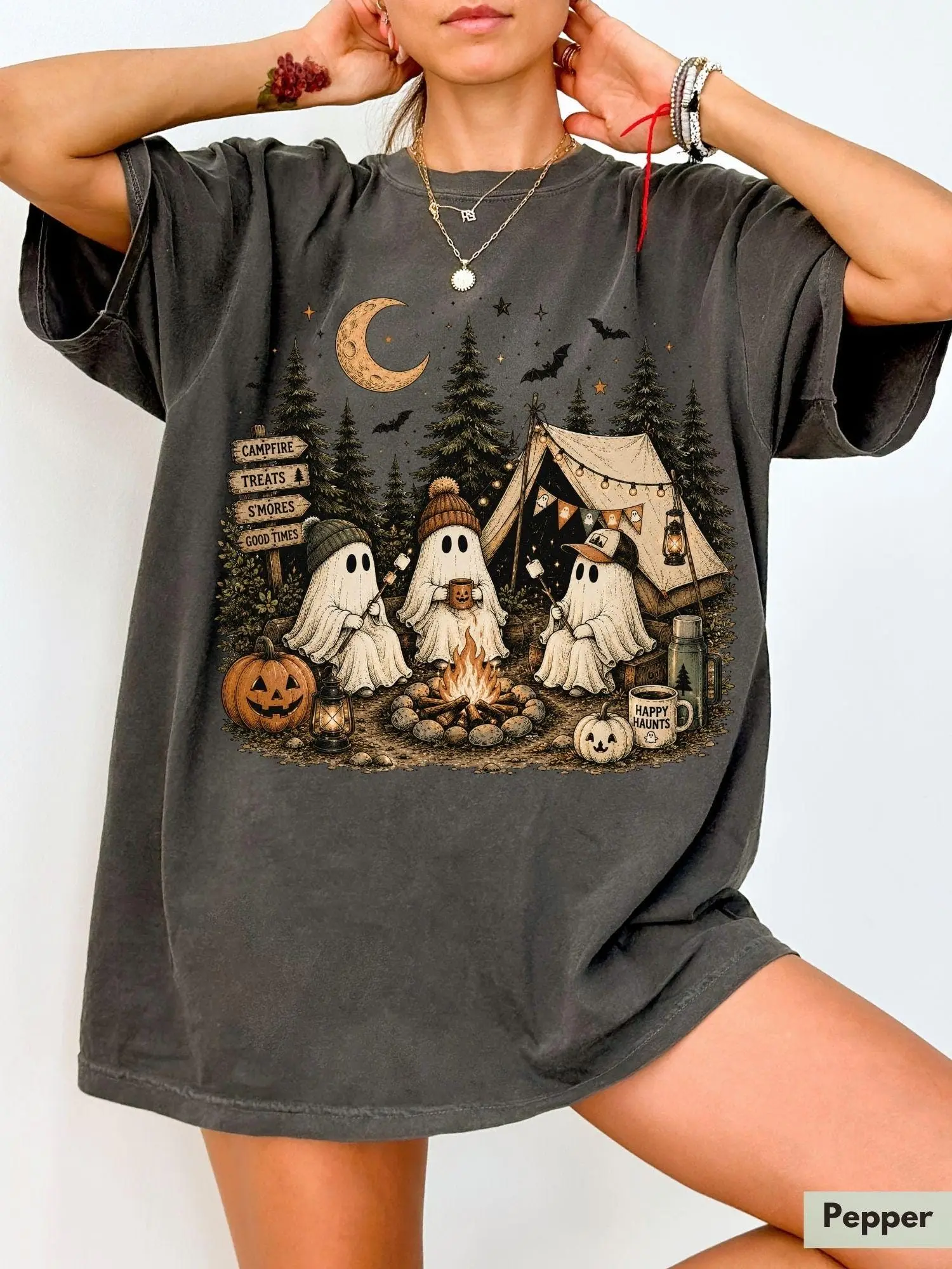 Comfort Colors Ghost Camping Halloween Shirt, Spooky Campfire Tee, Cute Camper Fall Gift for Her - photo 2