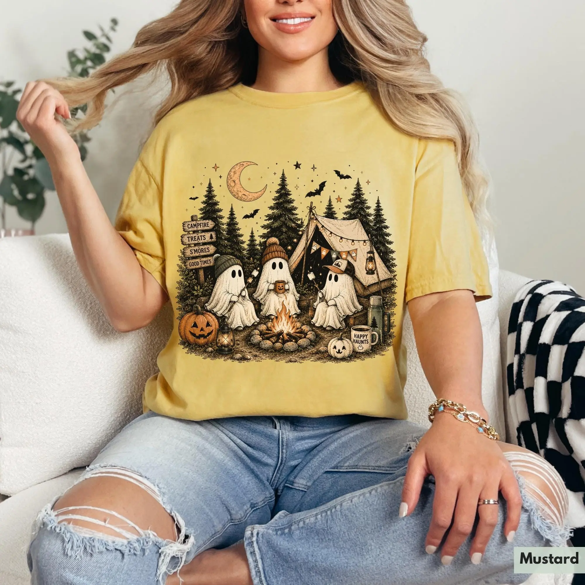 Comfort Colors Ghost Camping Halloween Shirt, Spooky Campfire Tee, Cute Camper Fall Gift for Her - photo 4