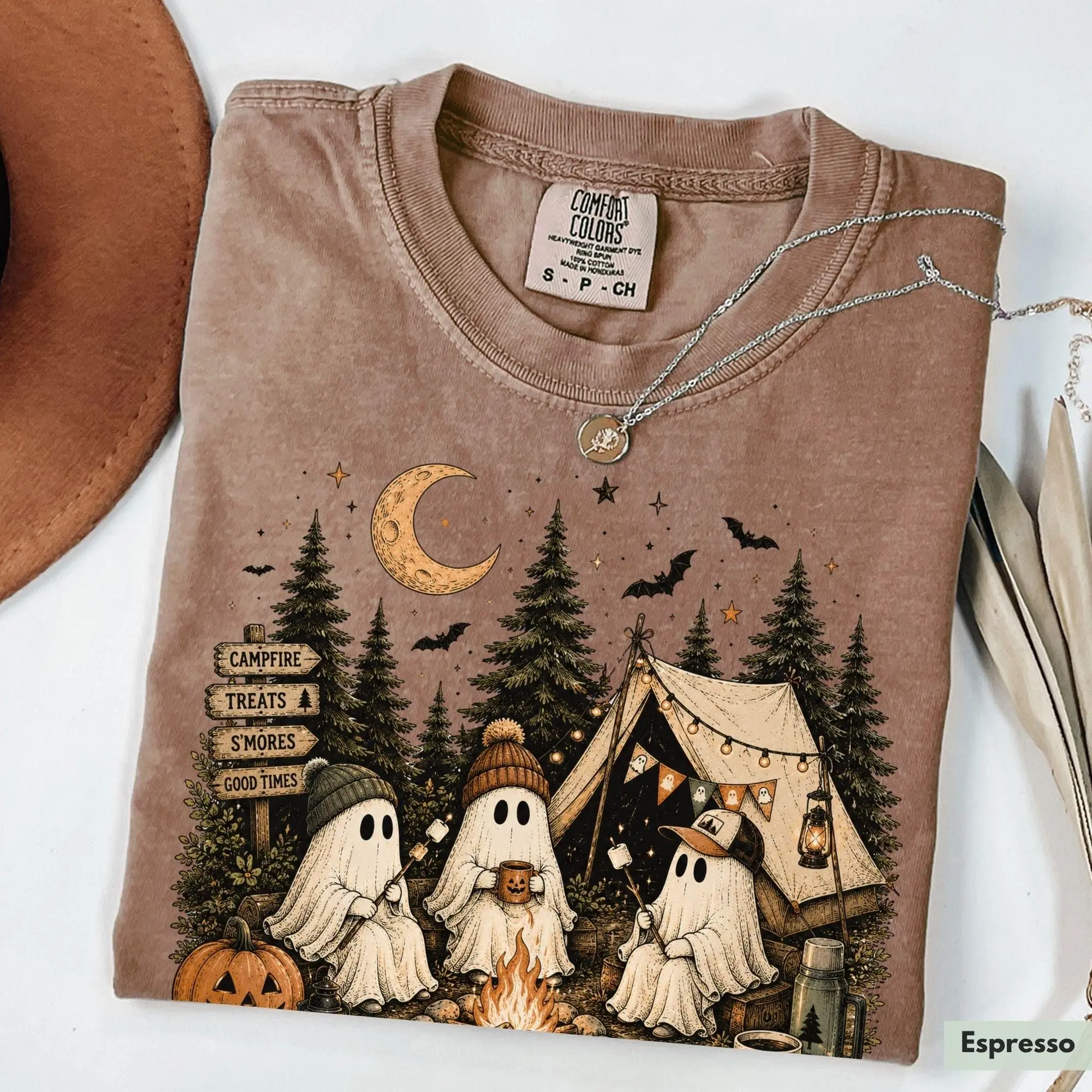 Comfort Colors Ghost Camping Halloween Shirt, Spooky Campfire Tee, Cute Camper Fall Gift for Her - photo 5
