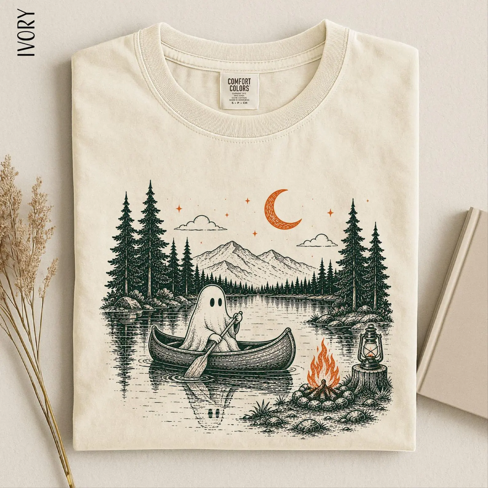 Comfort Colors Ghost Canoe Camping Shirt, Spooky Lake Adventure Halloween Camp Tee
