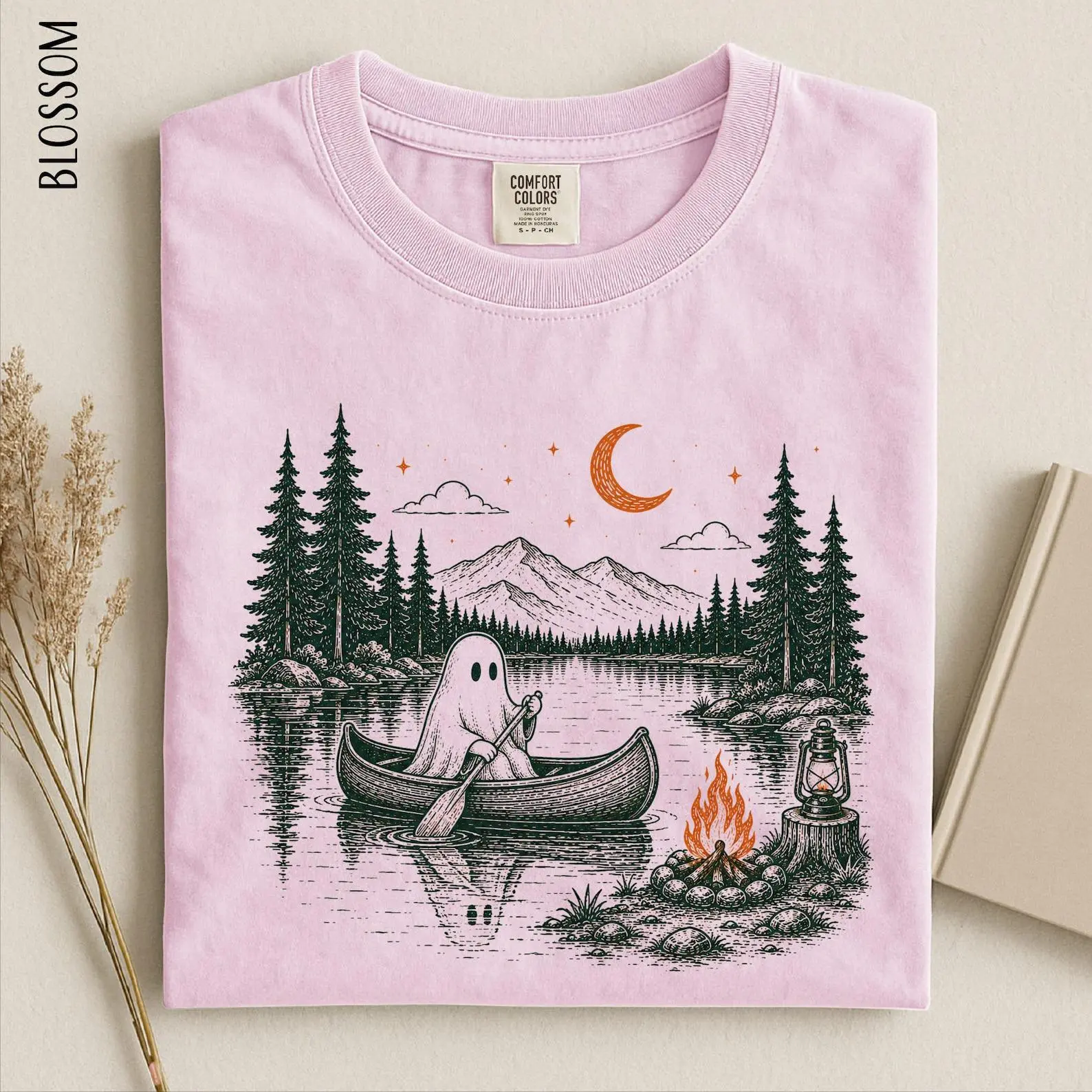 Comfort Colors Ghost Canoe Camping Shirt, Spooky Lake Adventure Halloween Camp Tee - photo 3