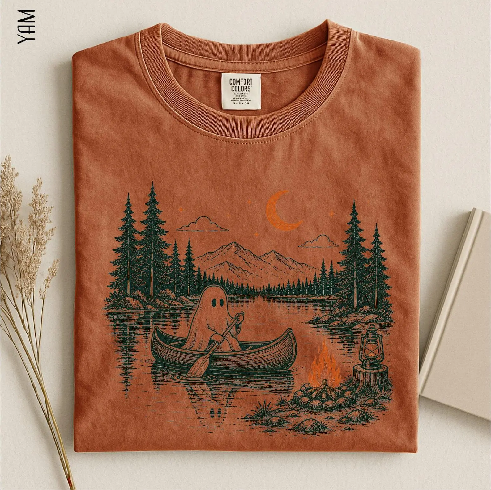 Comfort Colors Ghost Canoe Camping Shirt, Spooky Lake Adventure Halloween Camp Tee - photo 4