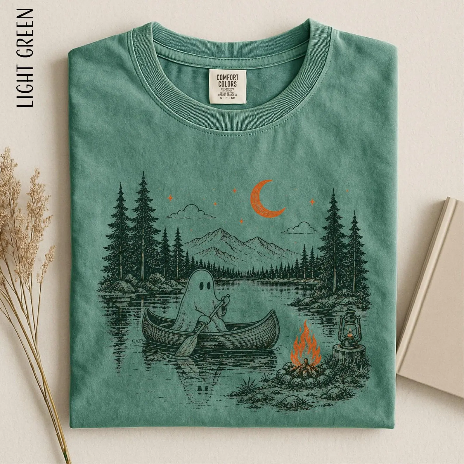 Comfort Colors Ghost Canoe Camping Sweatshirt, Spooky Lake Adventure Halloween Camp Top - photo 2